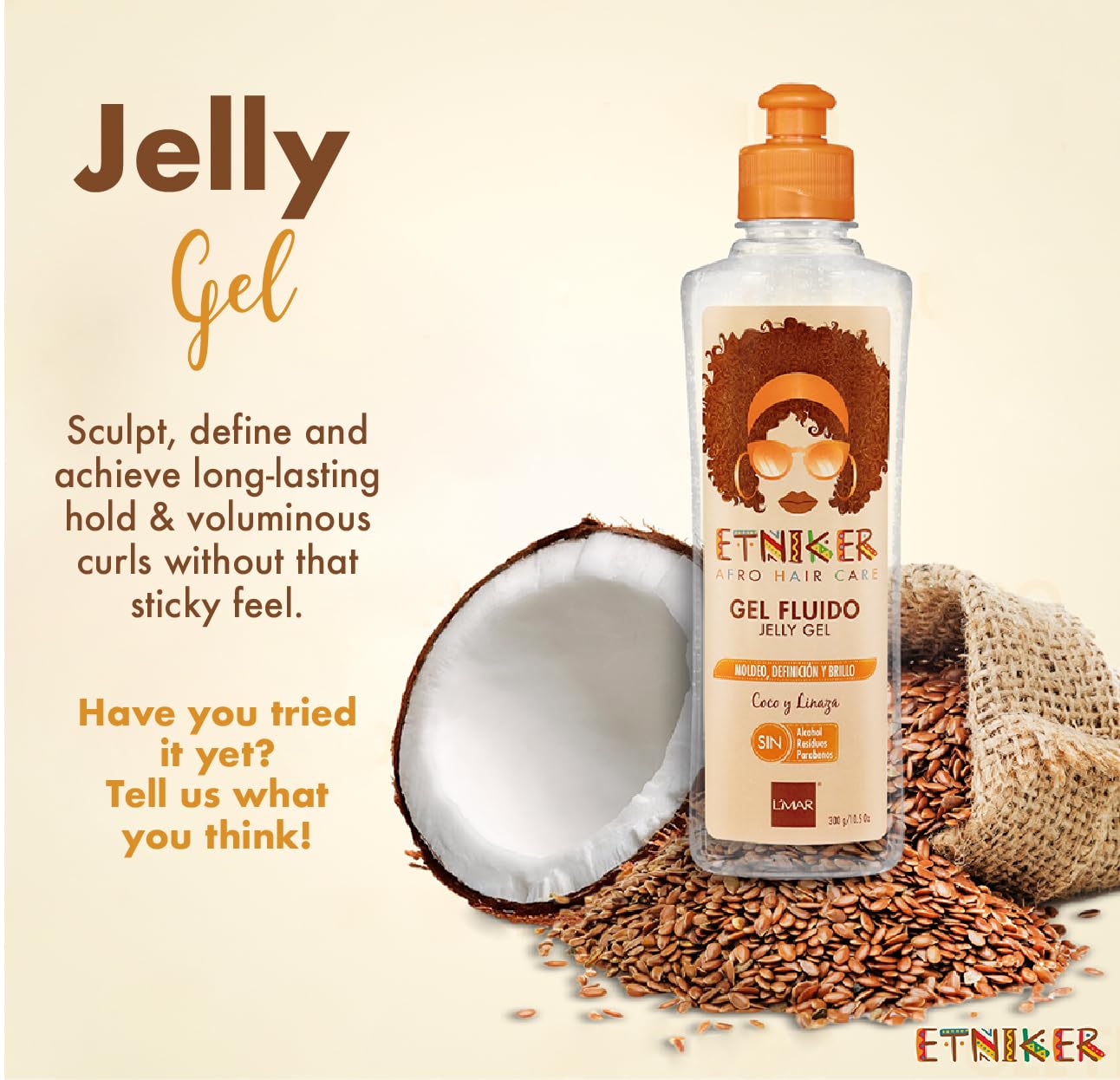 ETNIKER Jelly Gel | Afro-textured, Curly & Wavy hair | Sculpt, Define & Control | Coconut & Flaxseed | Free from Silicones, Mine
