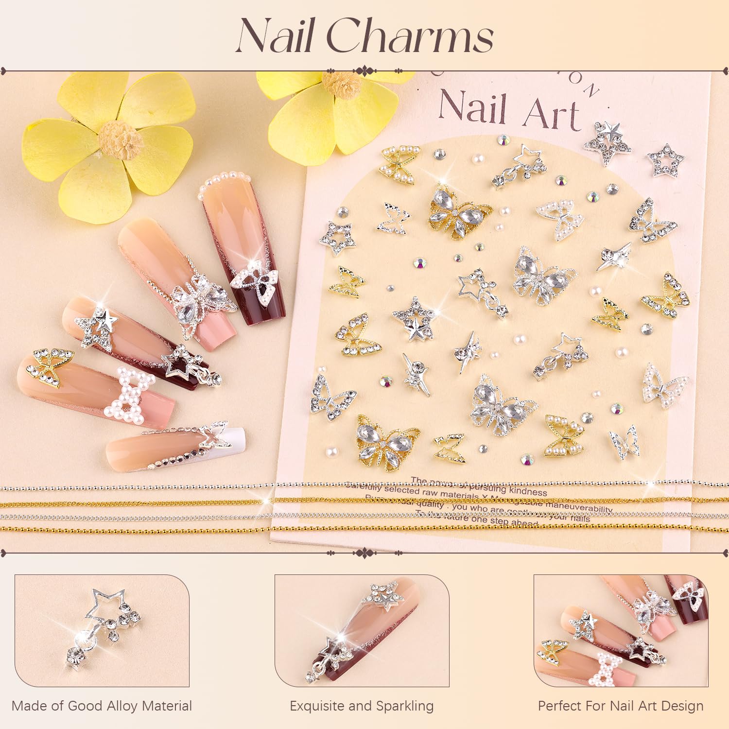 70Pcs 12 Styles 3D Nail Charms And Flatback Gems Pearl + Nail Chains, Silver Shiny Luxury Gems, Crystal Diamond Jewels Studs Wit