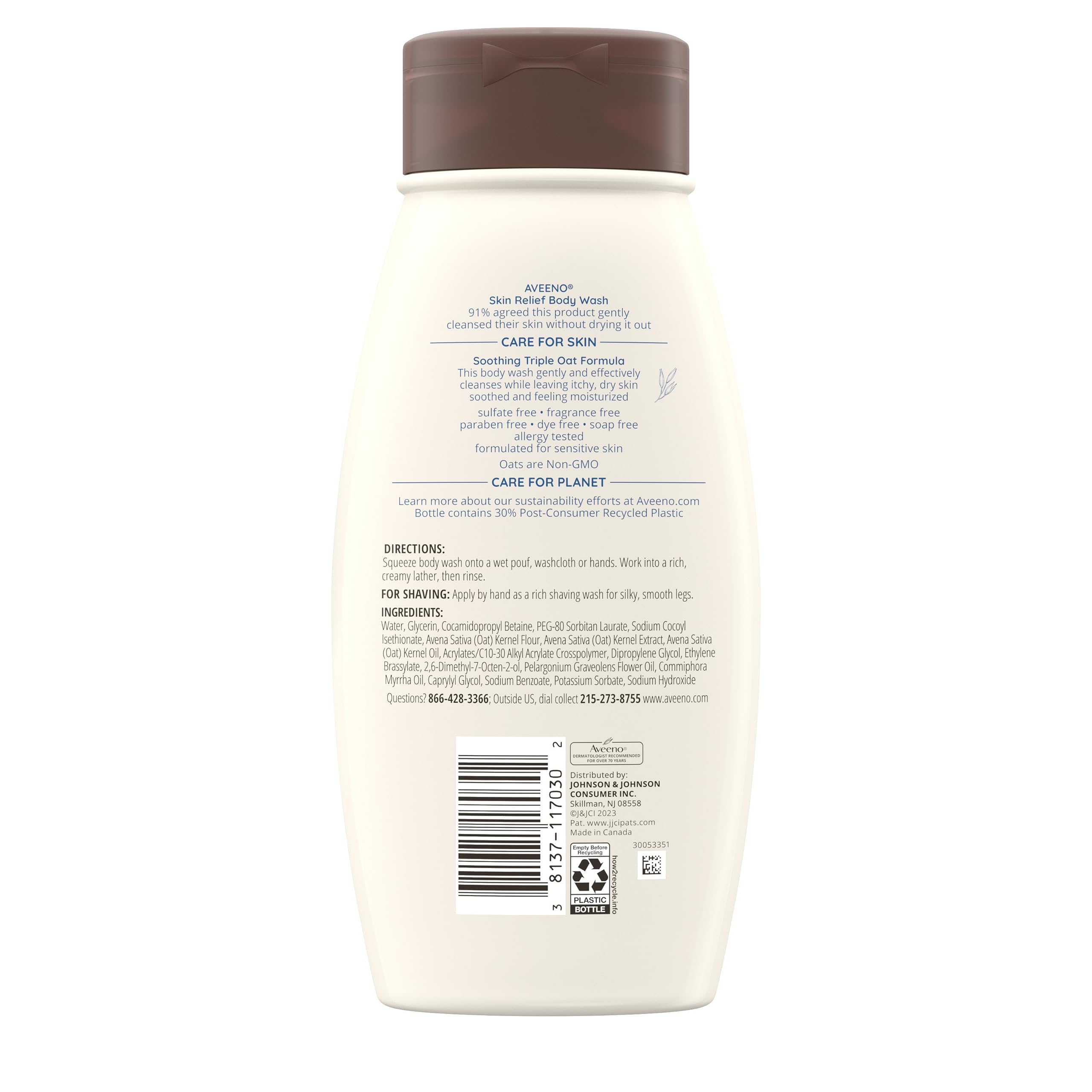 Aveeno Skin Relief Fragrance-Free Body Wash With Triple Oat Formula, Gentle Daily Cleanser For Sensitive Skin Leaves Dry Skin Fe