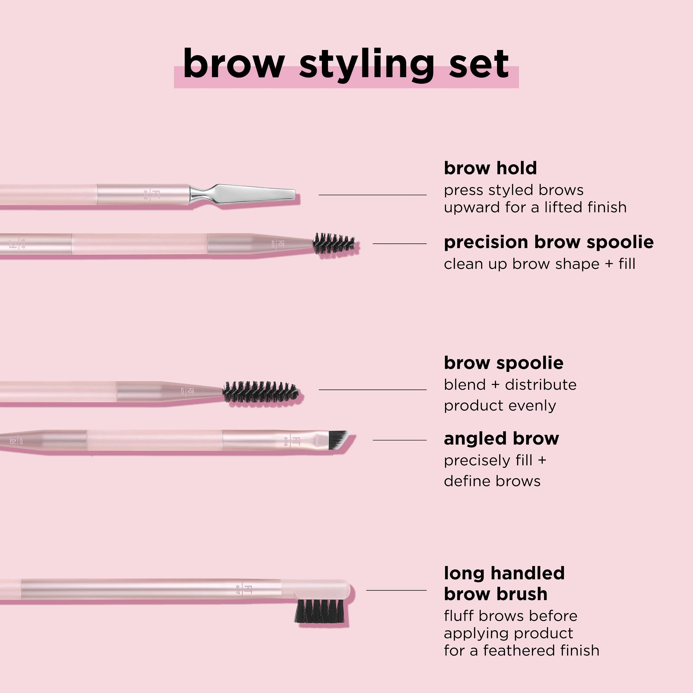 Real Techniques Brow Styling Set, For Lifting Brows, Fill & Style, Dual-Ended Makeup Brushes, Full Kit For Eyebrows, Get Full, L