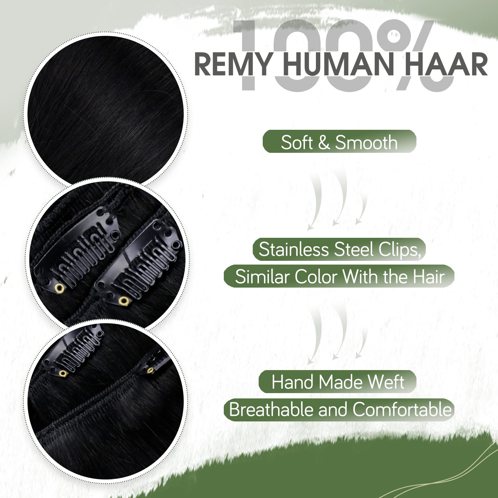 Hetto Black Clip in Human Hair Extensions #1 Jet Black Clip in Hair Extensions Human Hair Silky Straight Double Weft Clip in Ext