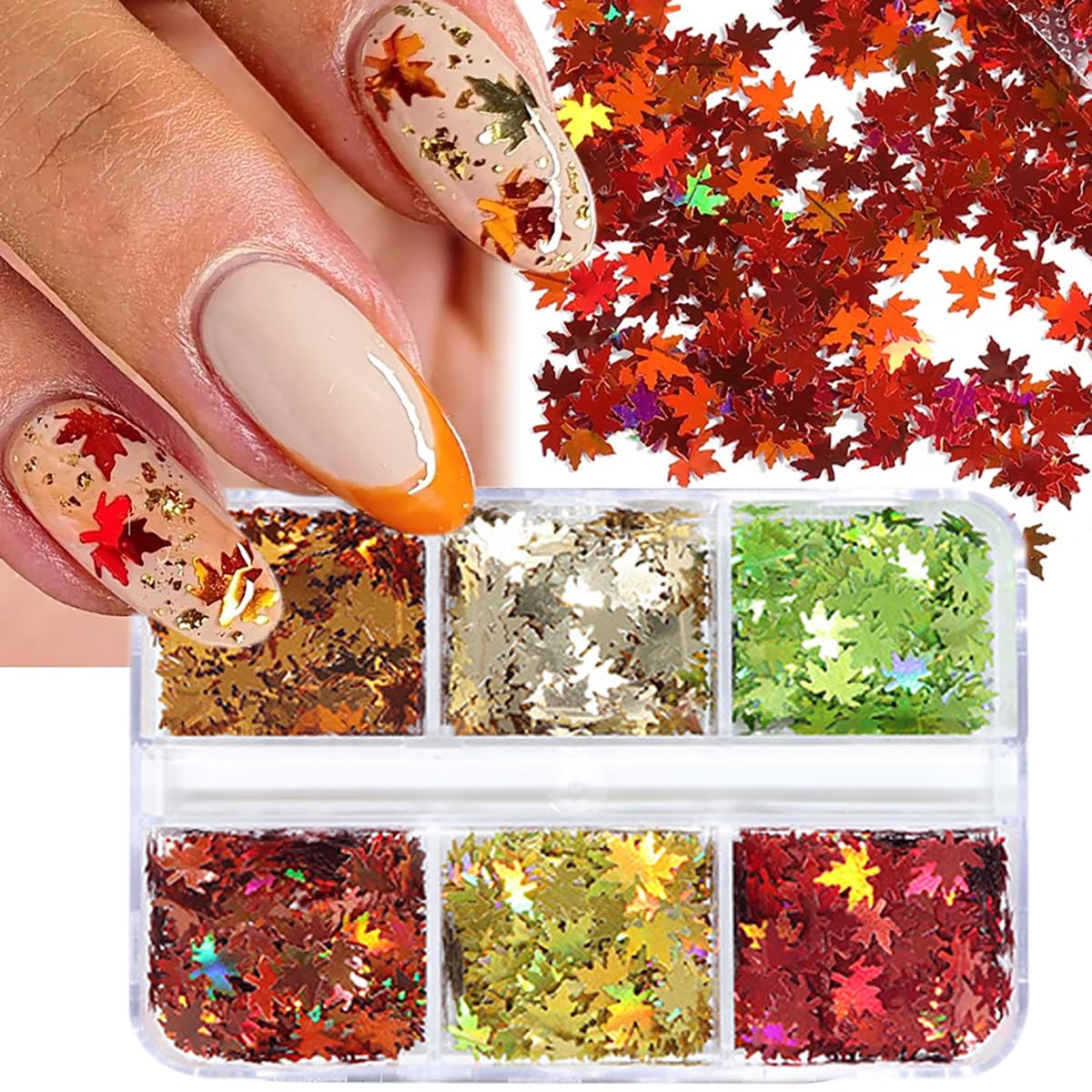 Maple Leaf Nail Art Glitter Sequins 3D Fall Leaves Nail Sequins Autumn Maple Leaves Glitter Nail Flakes Holographic Confetti 6 C