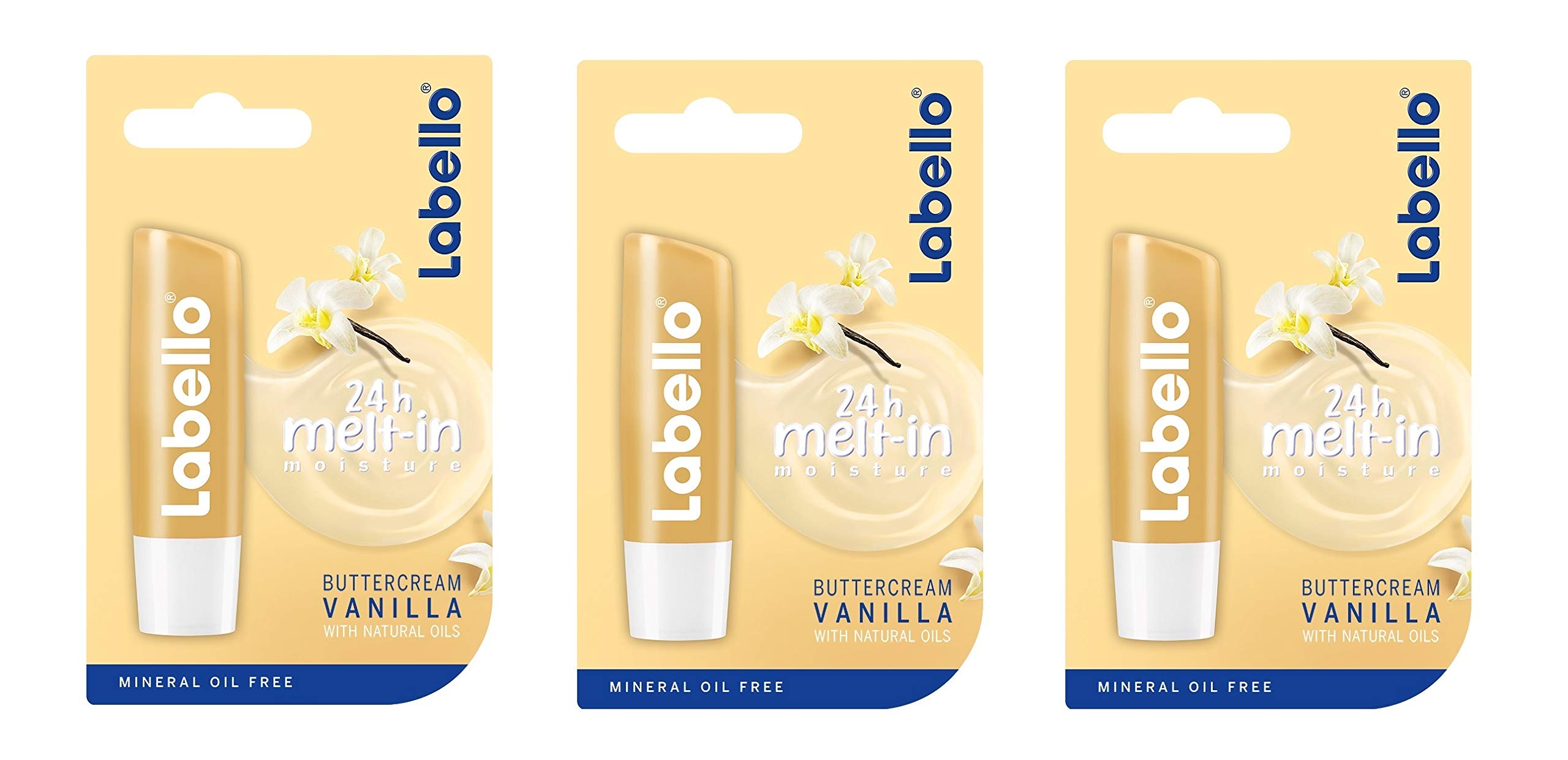 (Pack of 3) Labello Vanilla Buttercream Caring Lip Balm wit Shea Butter & Vanilla Aroma 4,8g