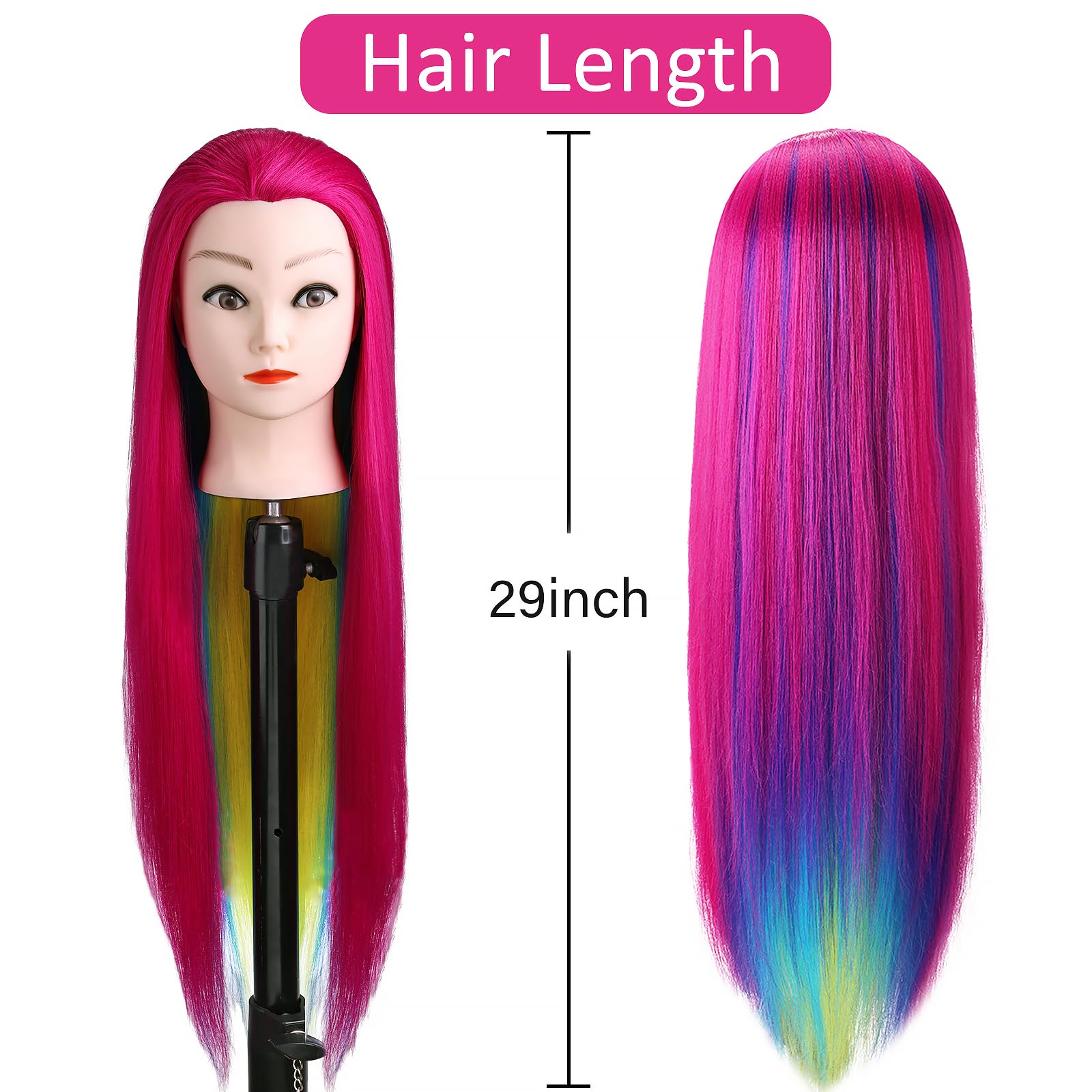 Mannequin Head With Hair, Beauty Star 29'' Cosmetology Doll Head For Hair Styling To Practice On, Hairdressing Training Braiding