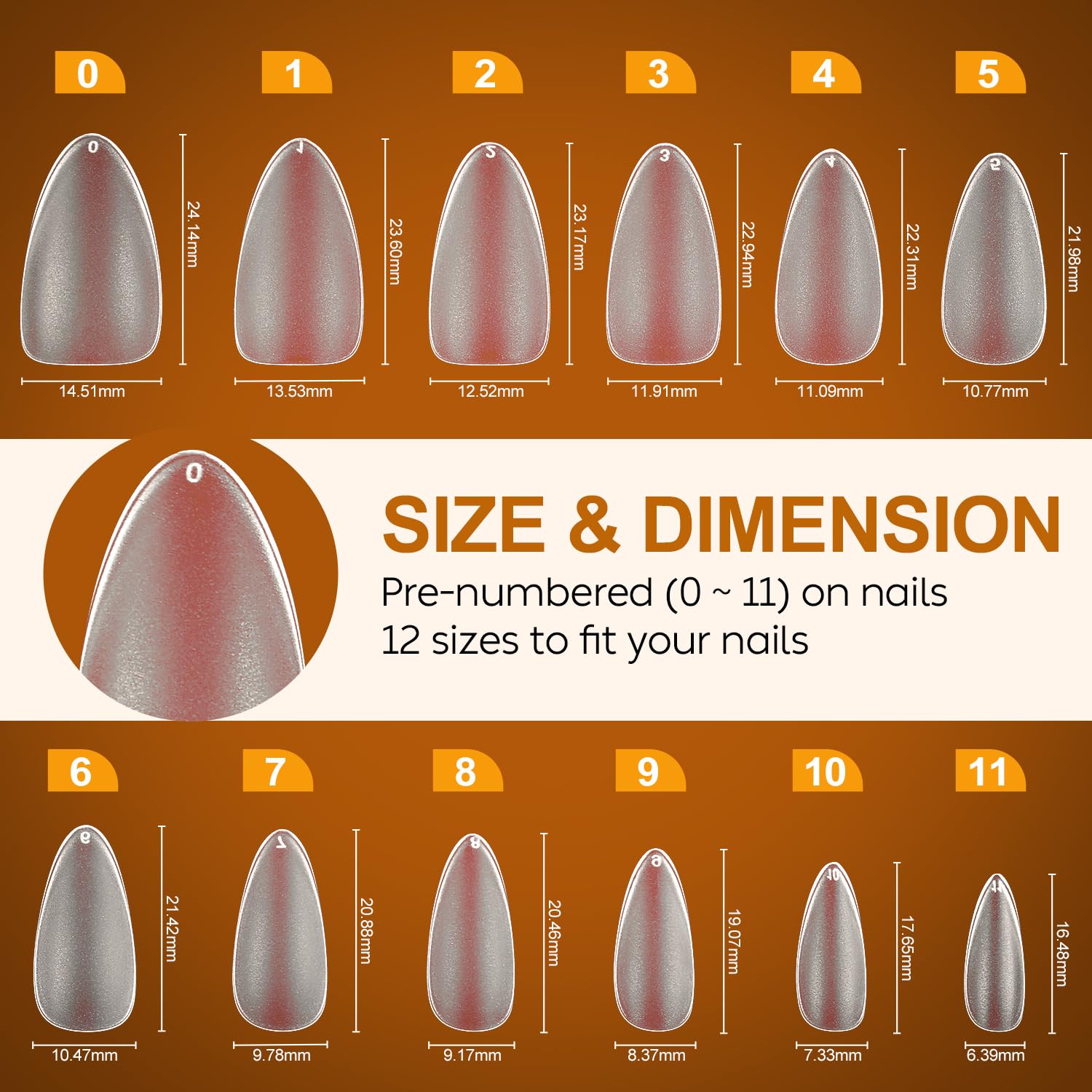 Nicedeco Gel Nail Tips Medium Almond Etch X Nail Tips, 10 Sizes 500 PCS Matte Full Cover False Nails Clear Acrylic Nails Glue on