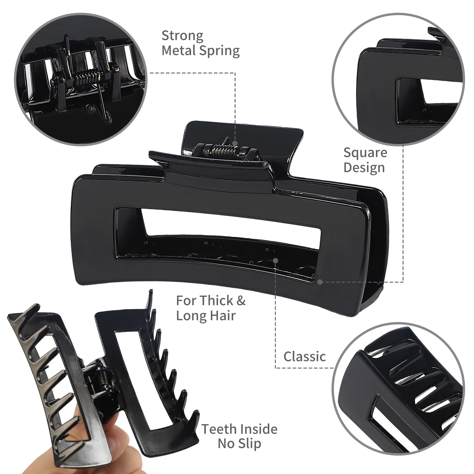 Sisiaipu 4.1 Inch Large Claw Clips - 12 Pcs Jumbo Square Jaw Clips For Thick Hair, Bulk Hair Accessories For Women And Girls - T