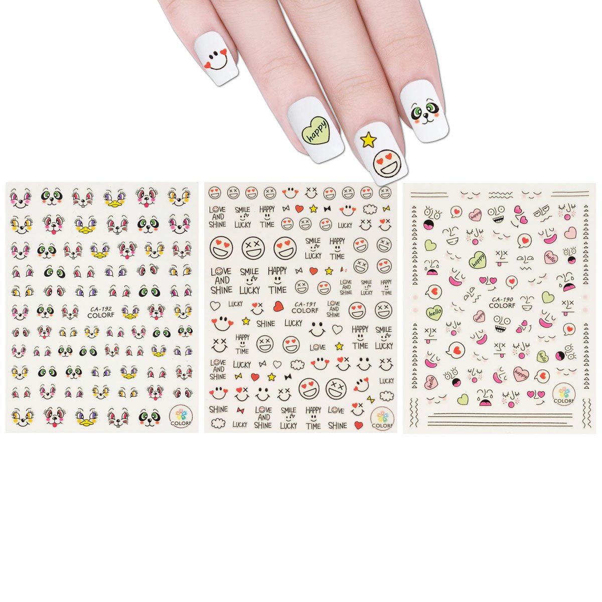 ALLYDREW 3 Sheets Facial Expressions Nail Art Emotion Nail Stickers