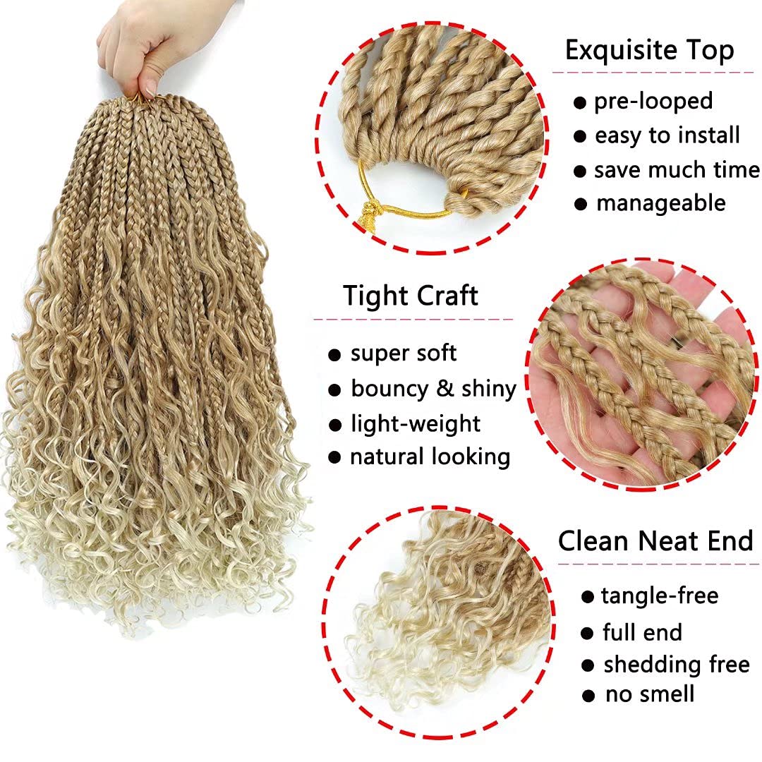 Boho Box Braids Crochet Hair 14 Inch 8 Packs Ombre Box Braid Crochet Hair With Curly Ends Goddess Box Braids Crochet Hair Extens