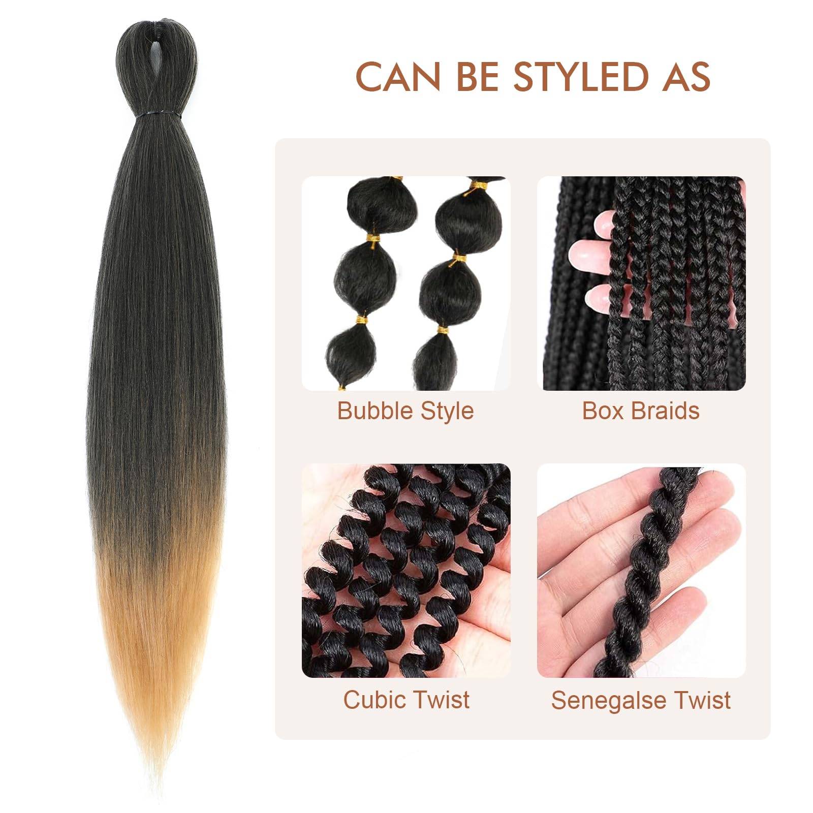 Difunee Pre-Stretched Braiding Hair - 20 Inch 8 Packs Ombre Blonde Long Braiding Hair For Twist Or Box Braids, Yaki Texture Hot