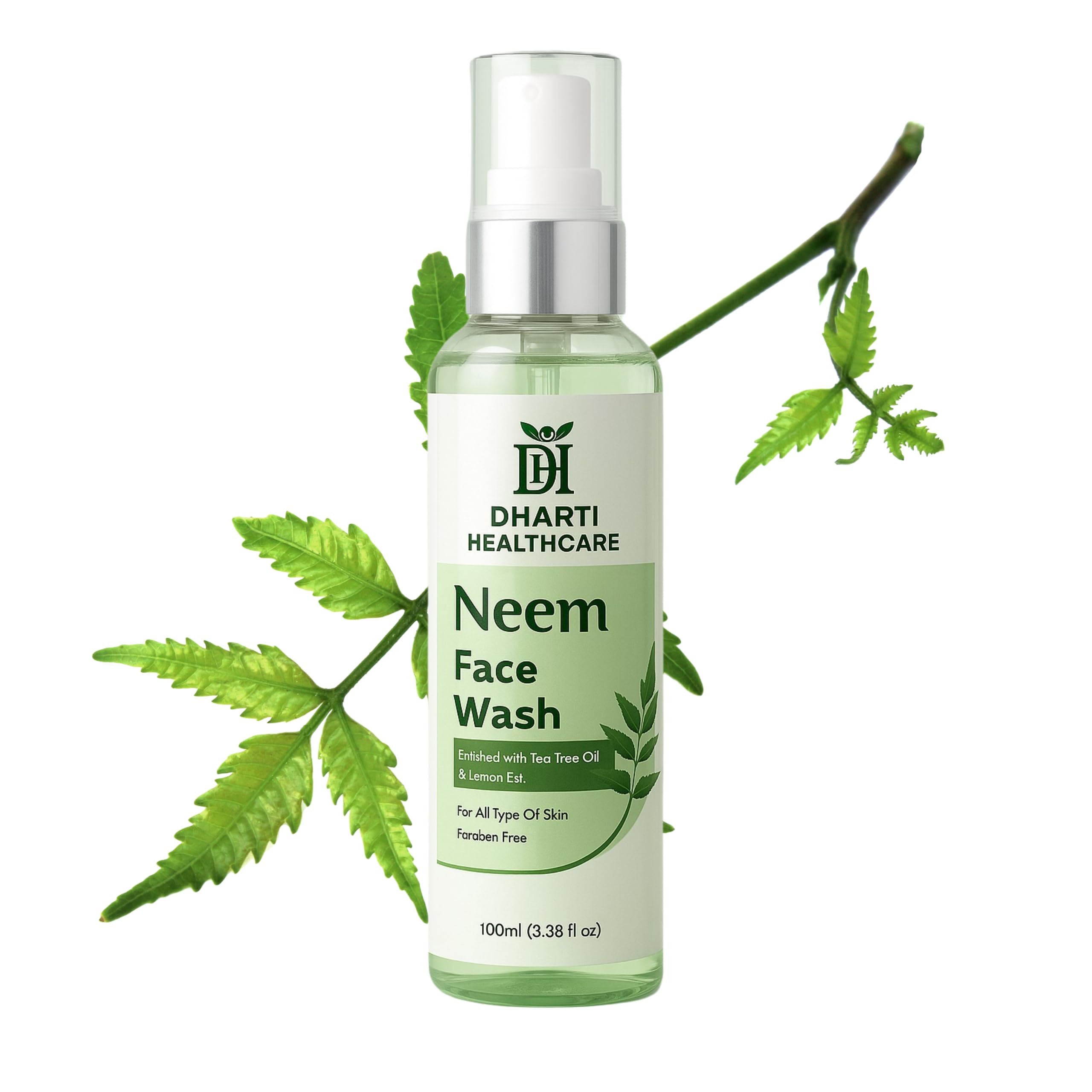Dharti Healthcare Neem Face Wash 100Ml | Enriched With Tea Tree Oil & Lemon Extract | Deep Cleansing Anti Acne Face Wash For All
