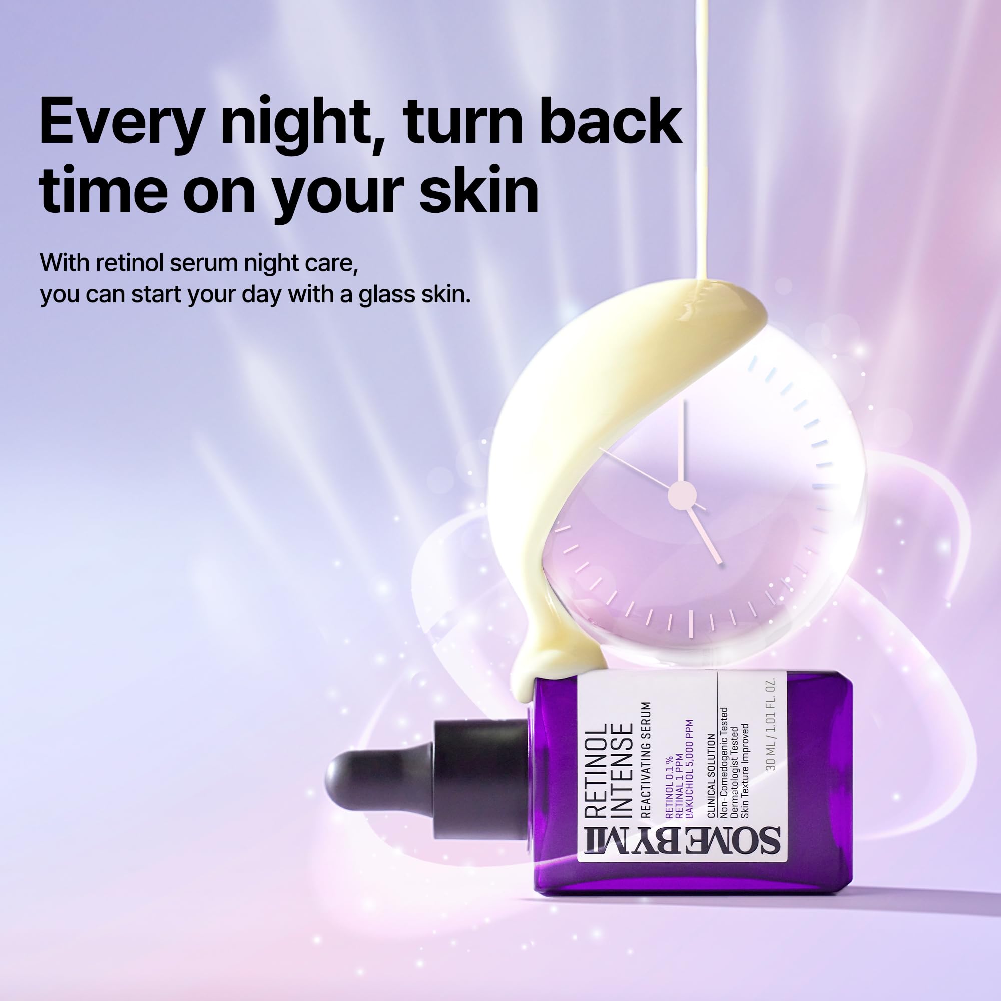 Some By Mi Retinol Intense Reactivating Serum - 1.69Oz, 50Ml - Mild Korean Retinol Serum For Post-Acne Mark - Bakuchiol Pore Min