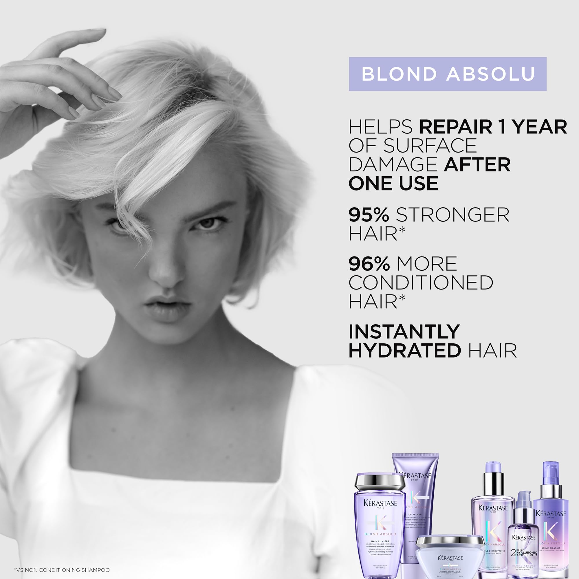 KERASTASE Blond Absolu Hyaluronic Acid Hair Serum  Repairs Damaged Hair & Soothes Scalp  Instantly Hydrates & Adds Shine  2% Hya