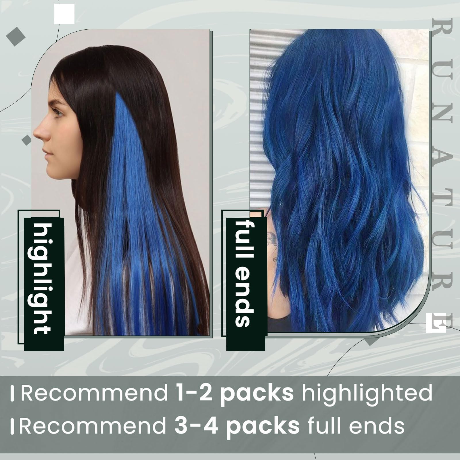 Runature Clip In Hair Extensions Real Human Hair Blue Clip In Hair Extensions Blue Human Hair Clip In Extensions 14 Inch Blue Ha