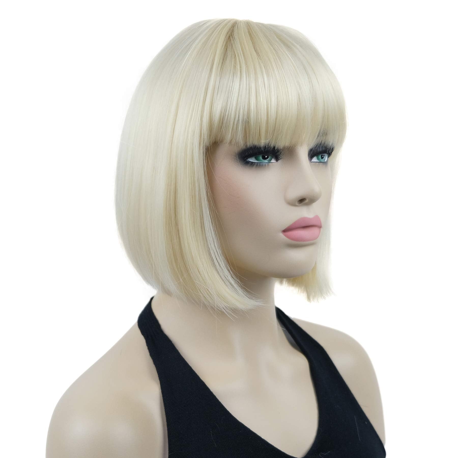 Lydell 8'' Straight Short Bob Hair Flat Bangs Cute Central Dot Skin Top Heat Resistant Synthetic Wigs (613 Blonde)