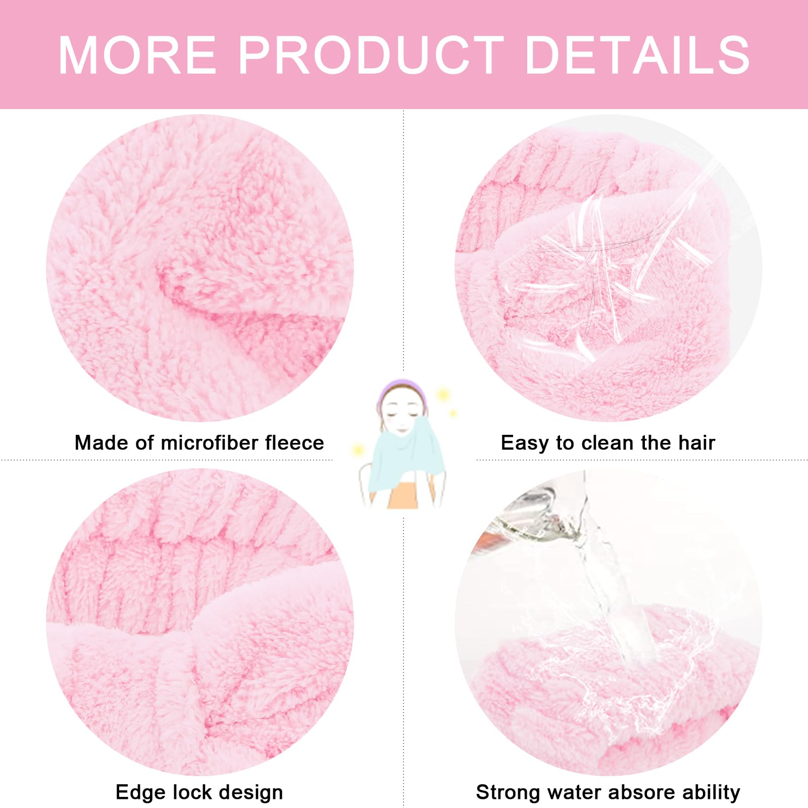 Cieher 12 Pcs Black & Pink Makeup Headband For Women Wrist Washband Scrunchies Cuffs For Washing Face, Soft Bow Hair Band Matchi