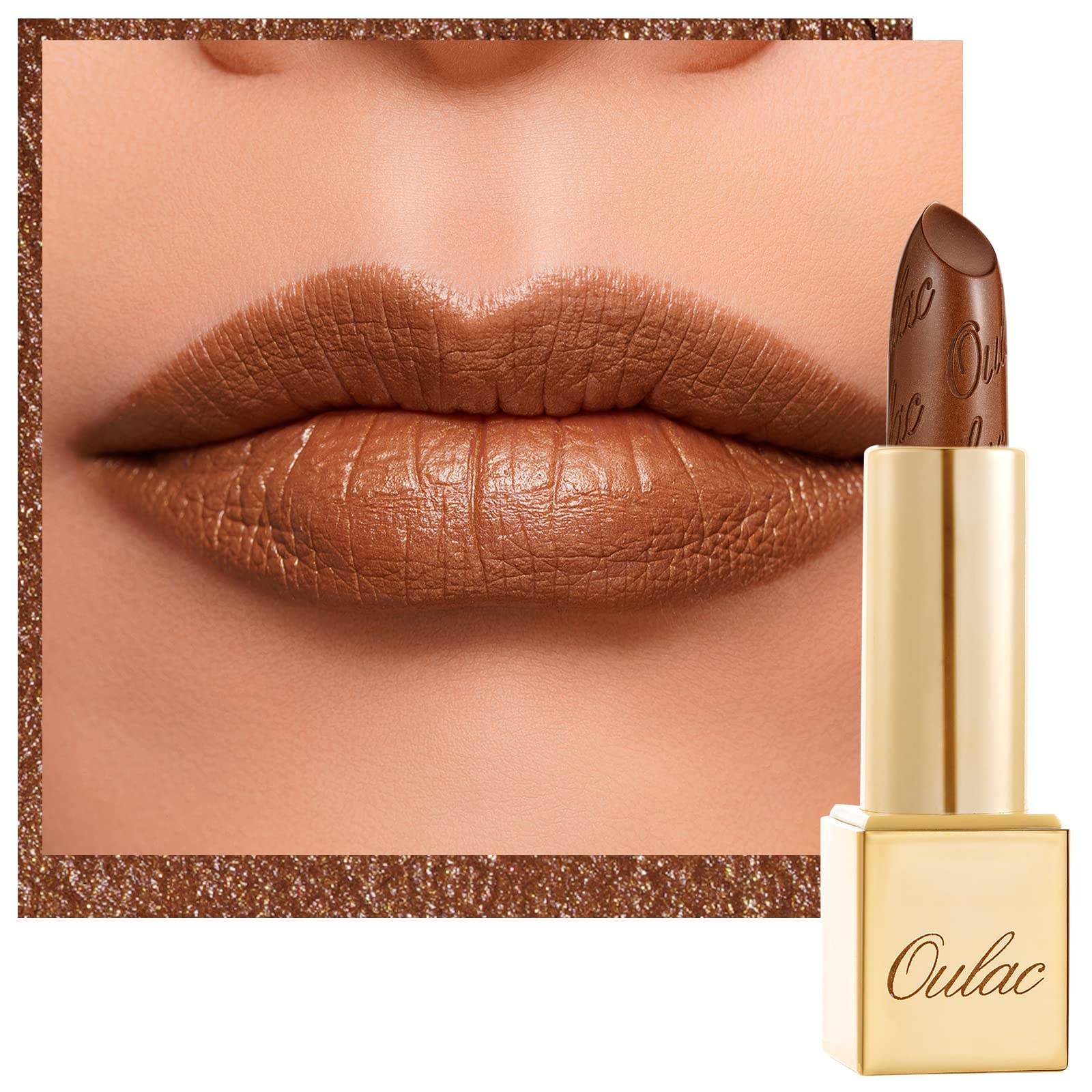 Oulac Metallic Dark Brown Lipstick for Women, High Impact Lipcolor with Moisturizing creamy Formula, Vegan & cruelty-Free, Full-