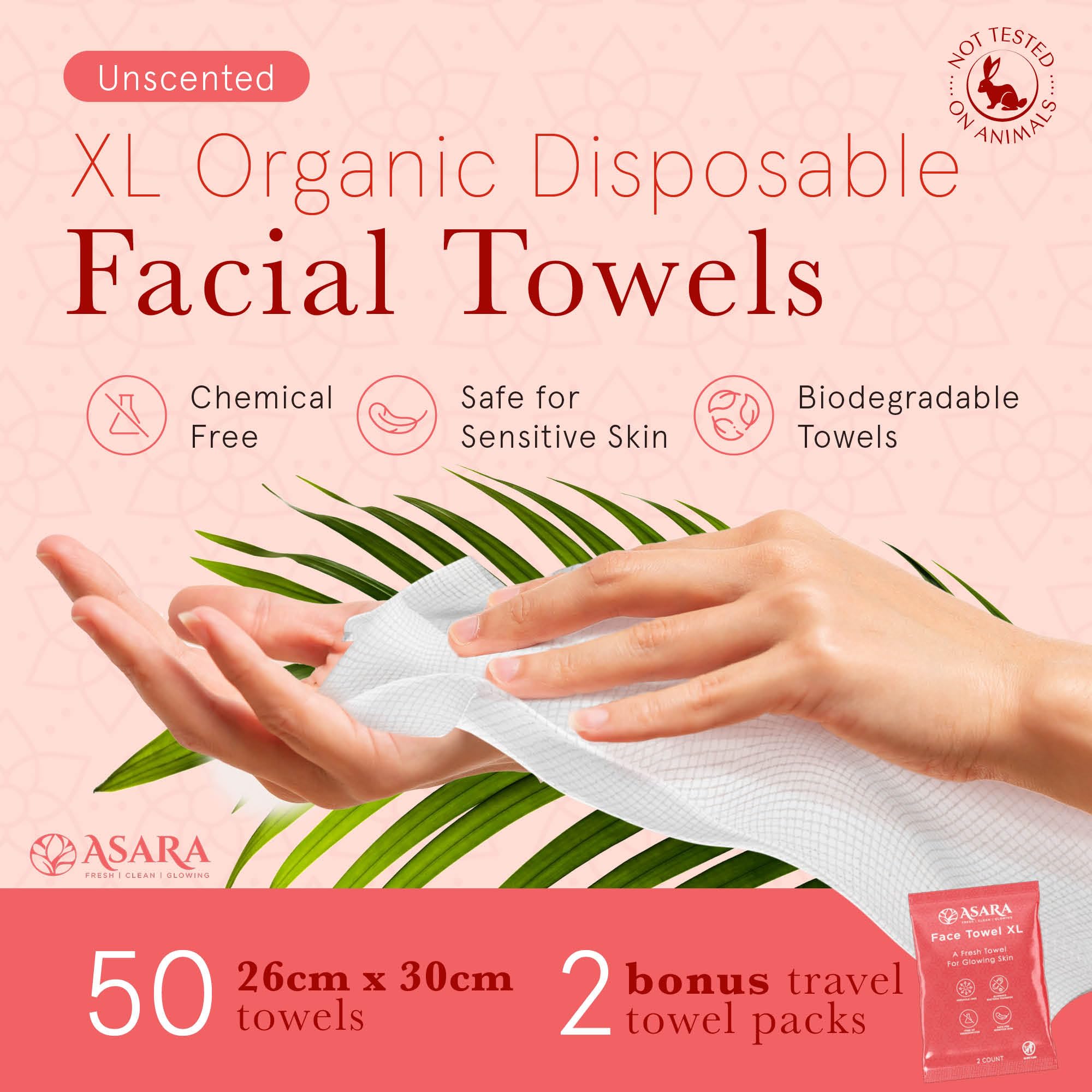Asara Disposable Face Towel Xl Facial Wipes | Organic Vegan Biodegradable | Just Add Water For Makeup Remover Wipes | Sensitive