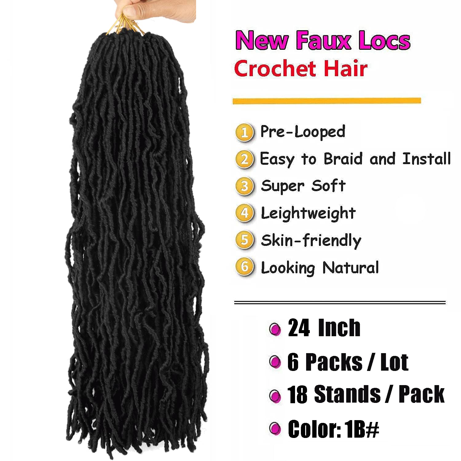24 Inch Soft Locs Crochet Hair Pre Looped 6 Packs Faux Locs Crochet Braids Goddess Locs Dreadlocs Synthetic Hair For Black Women