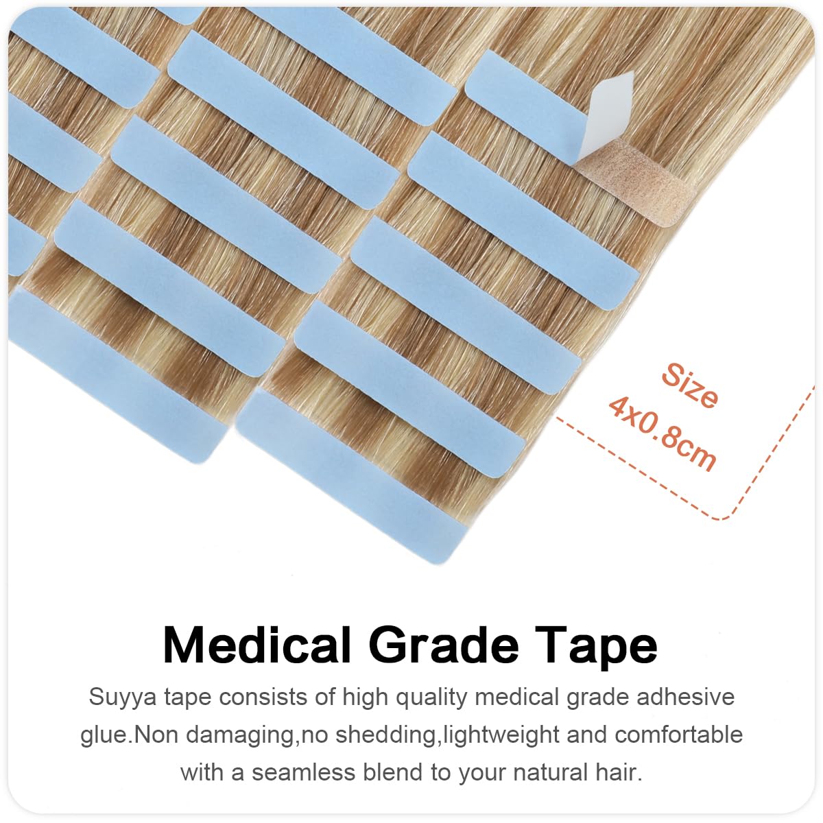 Suyya Invisible Tape In Hair Extensions Human Hair Seamless Injected Hand-Tied Pro Quality Virgin Human Hair Tape Ins Ash Blonde
