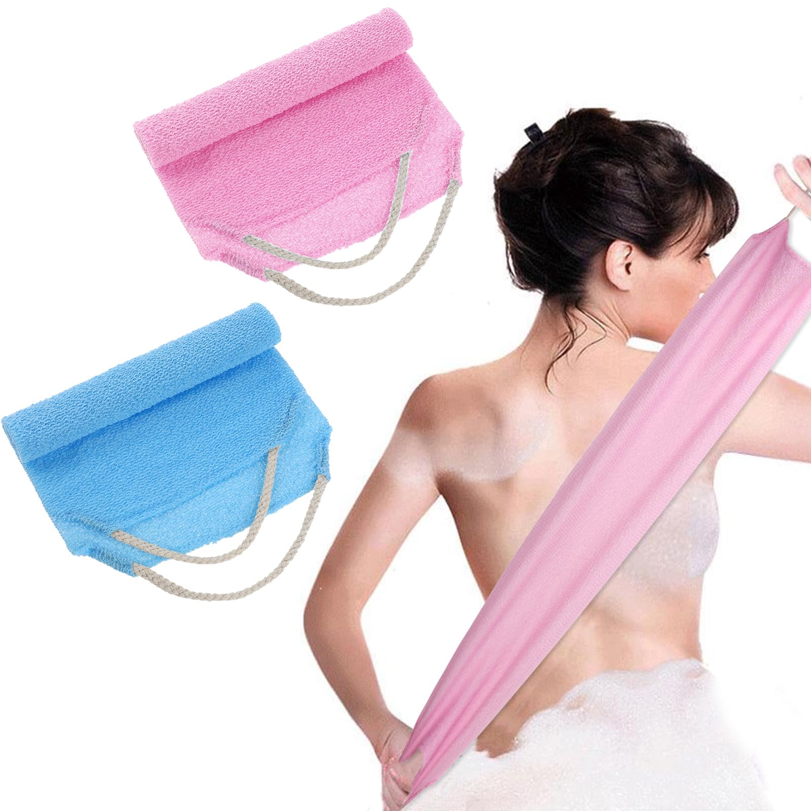 2Pcs Back Scrubber Body Bath Pull Strap Scrubber With Handles Nylon Exfoliating Washcloth Extended Length Washers Stretchable Sh