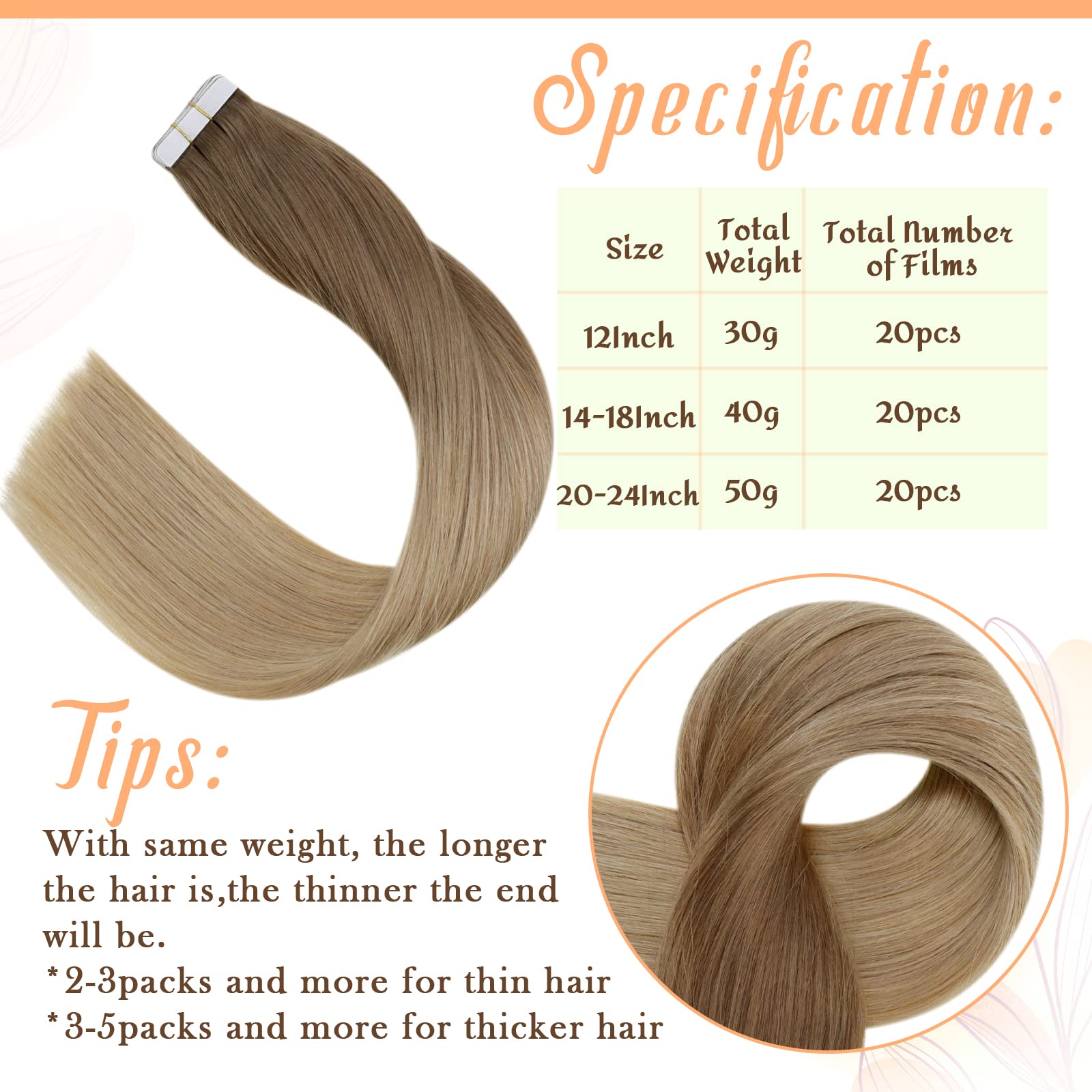 Easyouth 12Inch Tape In Hair Extensions Human Hair Balayage Brown Fading To Golden Blonde Real Human Hair Tape In Extensions Dou