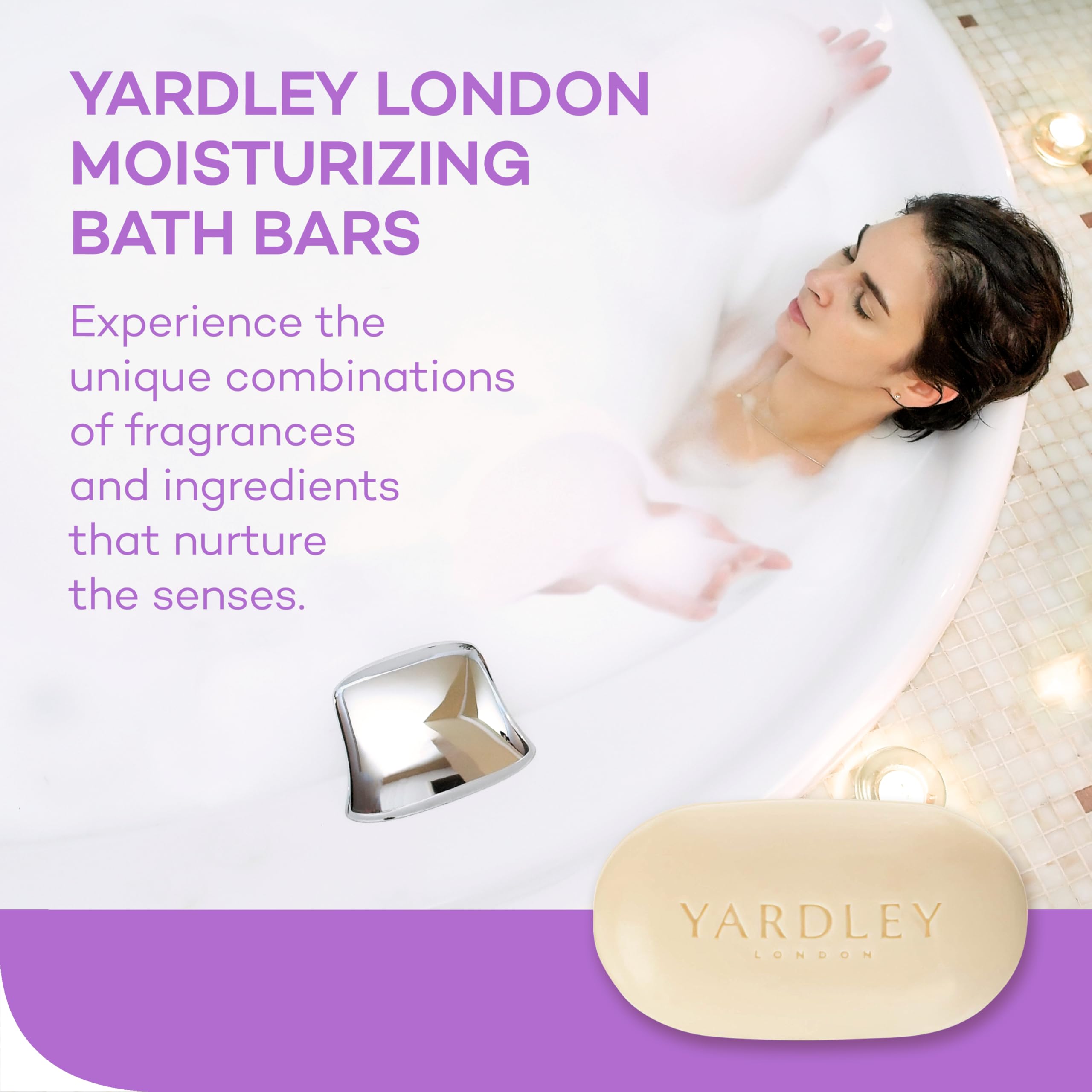 Yardley London Nourishing Bath Soap Bar English Lavender, Calms & Soothes With Pure Lavender Extracts & Essential Oils 4.0 Oz Ba