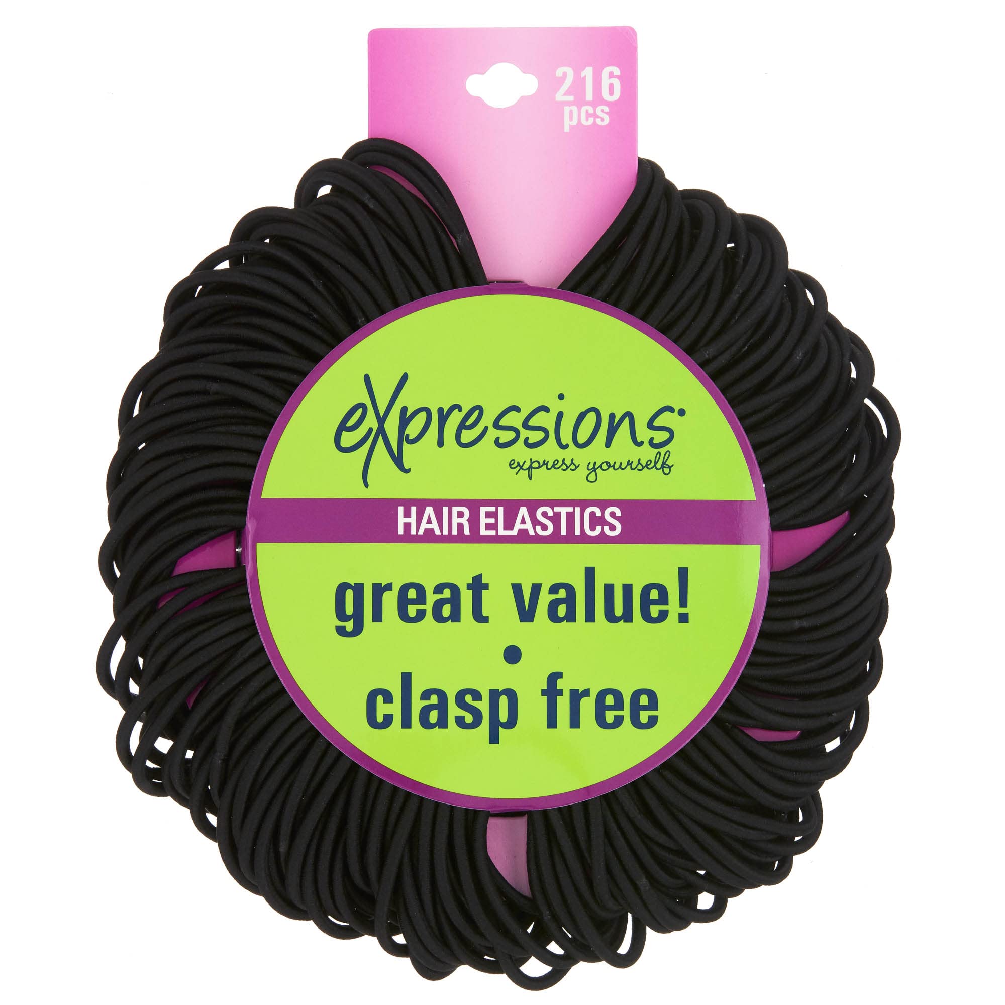 Expressions 216-Piece Hair Ties, 4Mm Elastics Classic Black Value Pack, Durable No Metal Bands For Women'S Ponytails, Thick, Cur