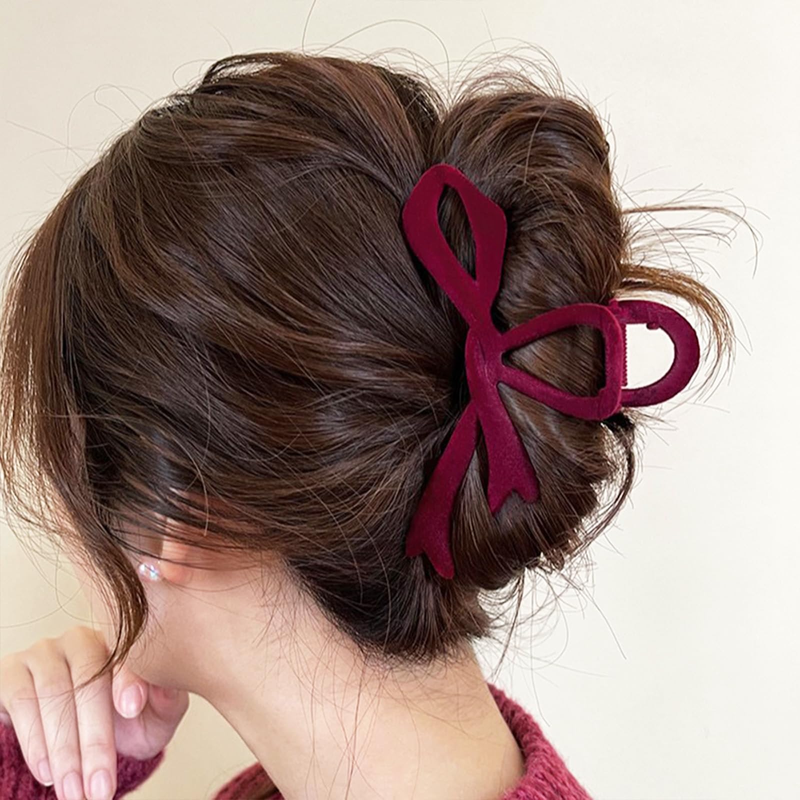 Red Velvet Hair Claw Clips For Women French Hair Clips Elegant Valentines Day Hair Claw Clip Burgundy Hair Clip For Girls Christ