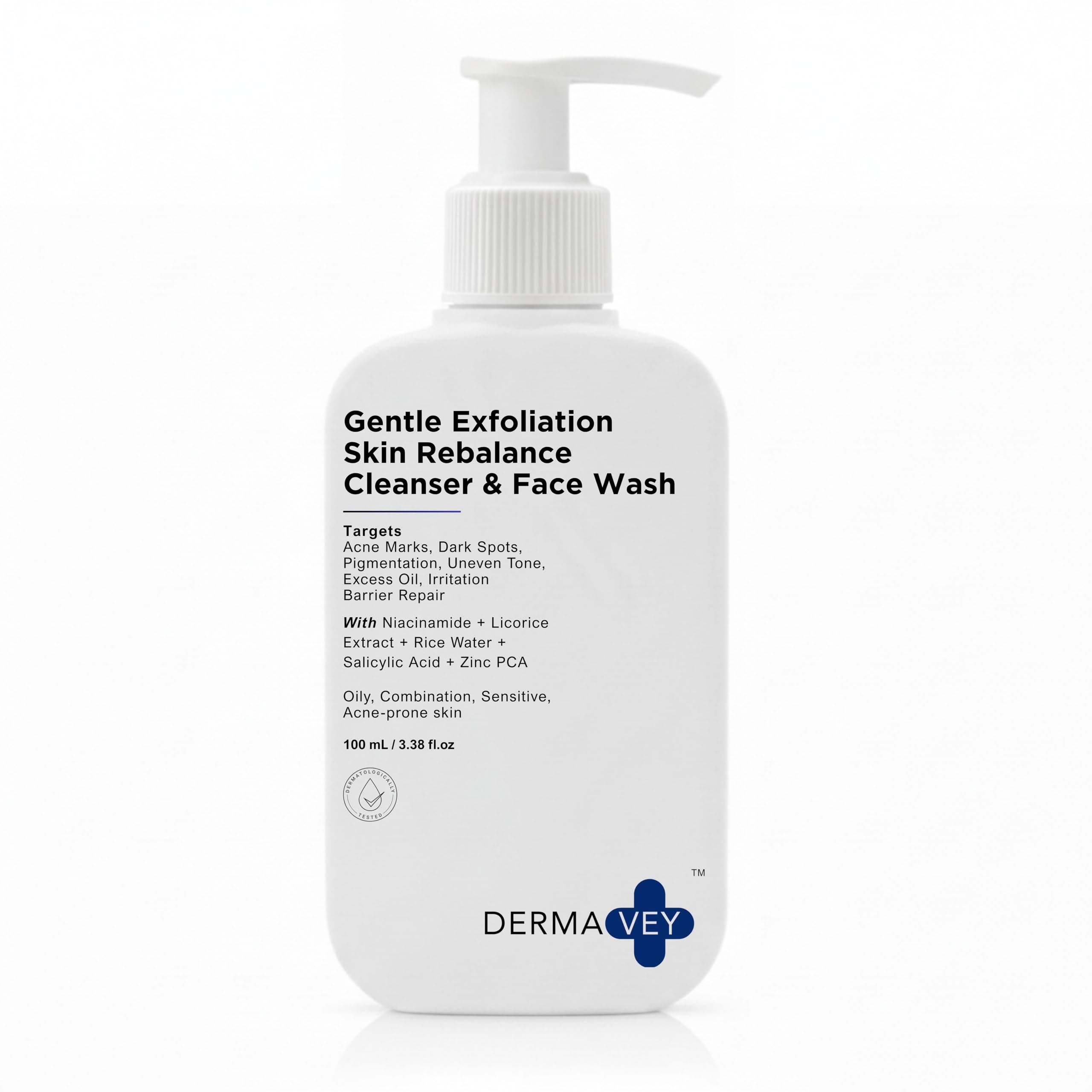 Dermavey Skin Rebalance Face Wash | Gentle Exfoliation Cleanser For Acne Marks, Dark Spots, Pigmentation, Excess Oil & Irritatio