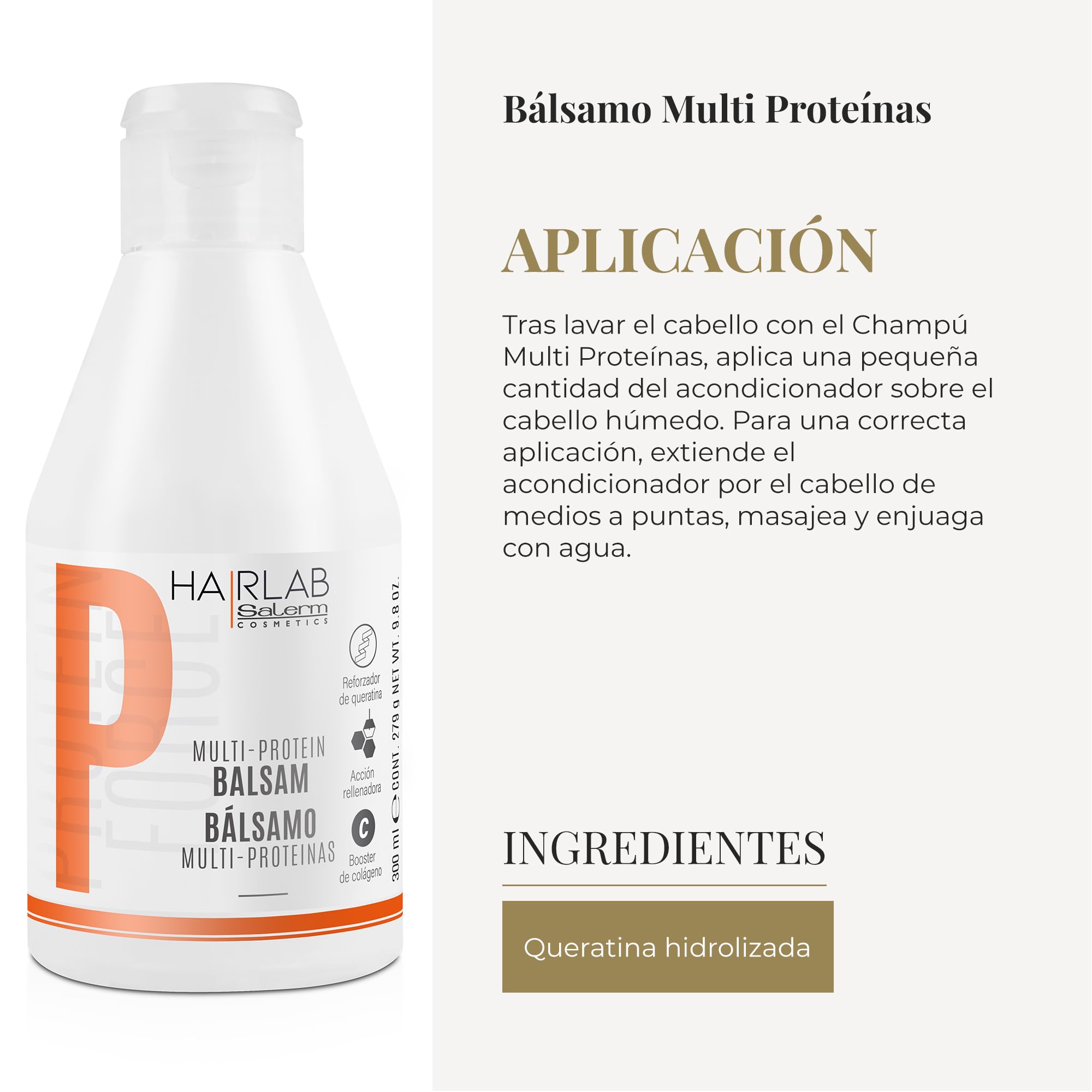 Salerm - Hair Conditioner - Multi-Proteins Hair Lab Balm - 300 Ml - Replenishes Natural Keratin Deficiency - Adds Body To Hair -
