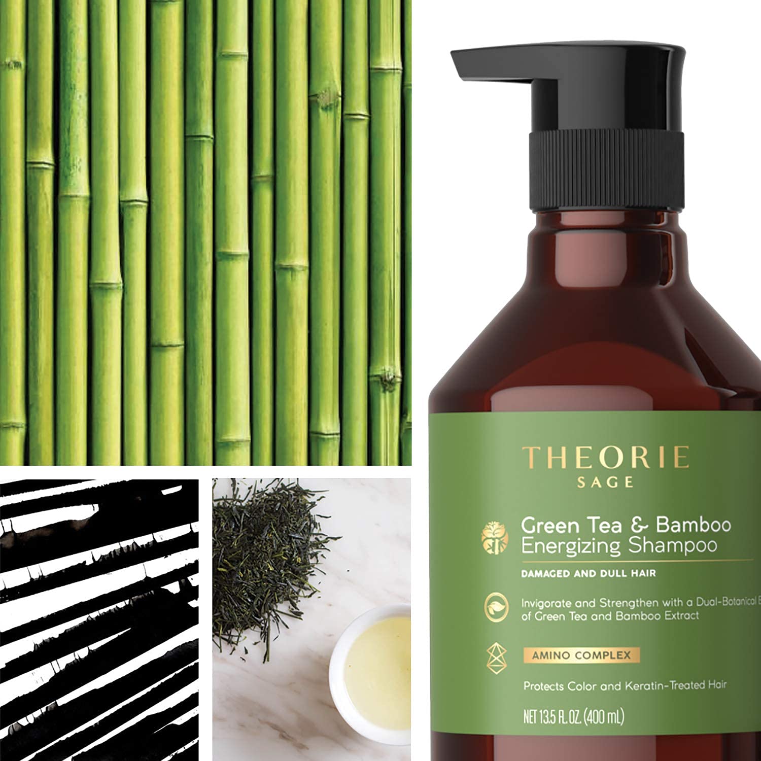 Theorie Green Tea And Bamboo - Energizing Shampoo - Invigorate & Strengthen, Irresistible Scent Of Green Tea, Jasmine, Amber & C
