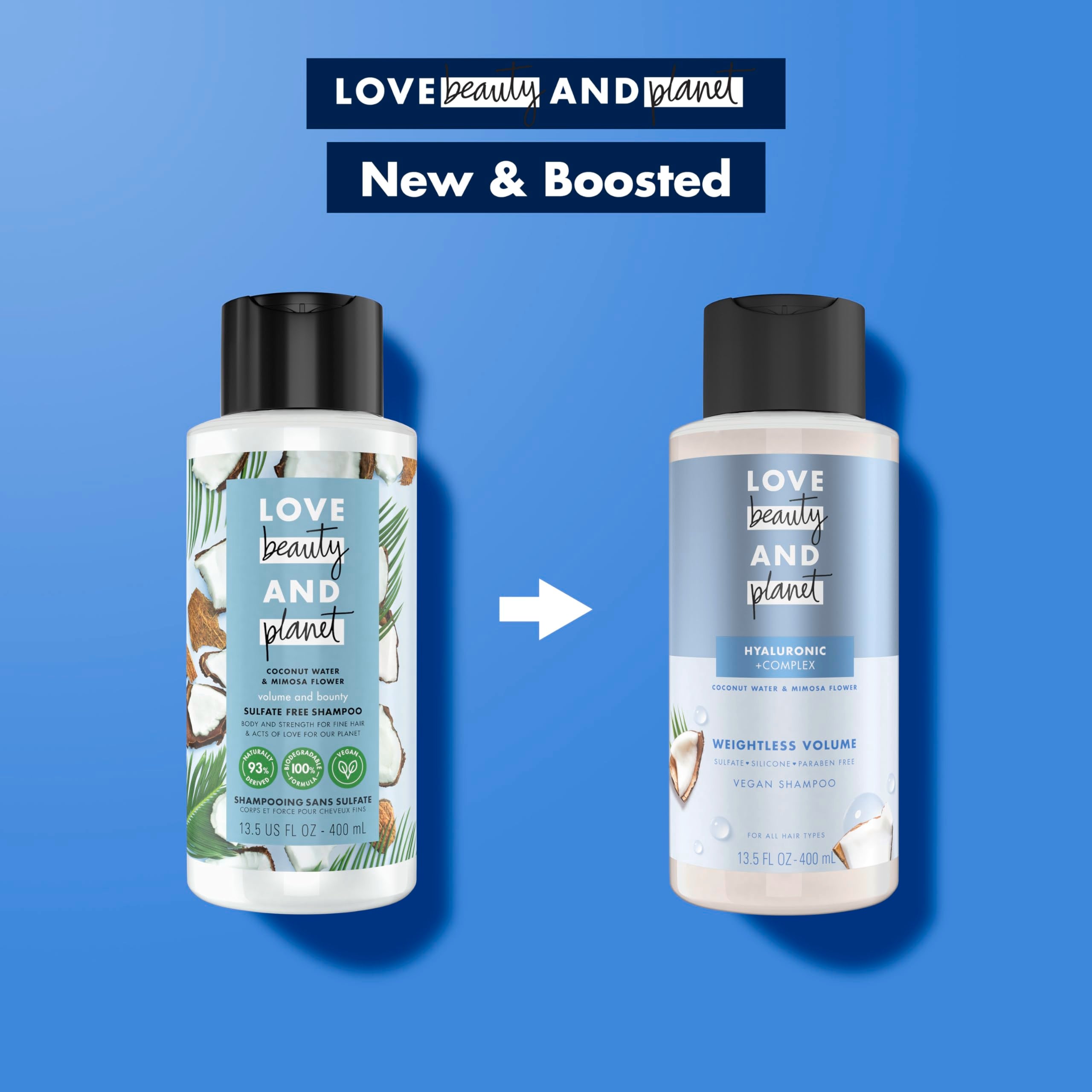 Love Beauty And Planet Weightless Volume Shampoo With Hylauronic Acid Coconut Water & Mimosa Flower For Thin And Fine Hair 13.5