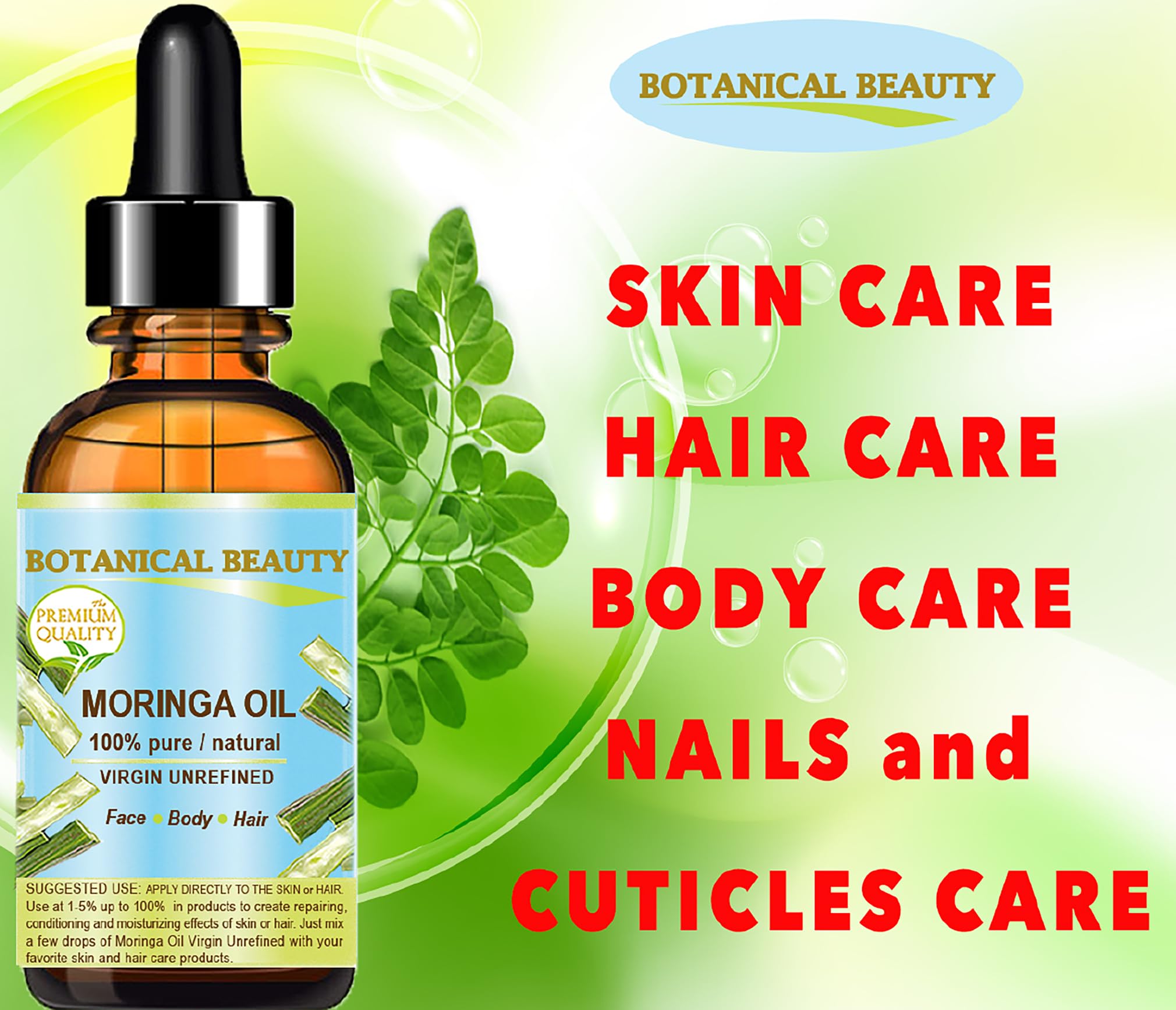 Botanical Beauty MORINGA OIL Moringa oleifera WILD GROWTH Himalayan. 100% Pure Natural Undiluted Virgin Unrefined 0.5 Fl.oz.- 15