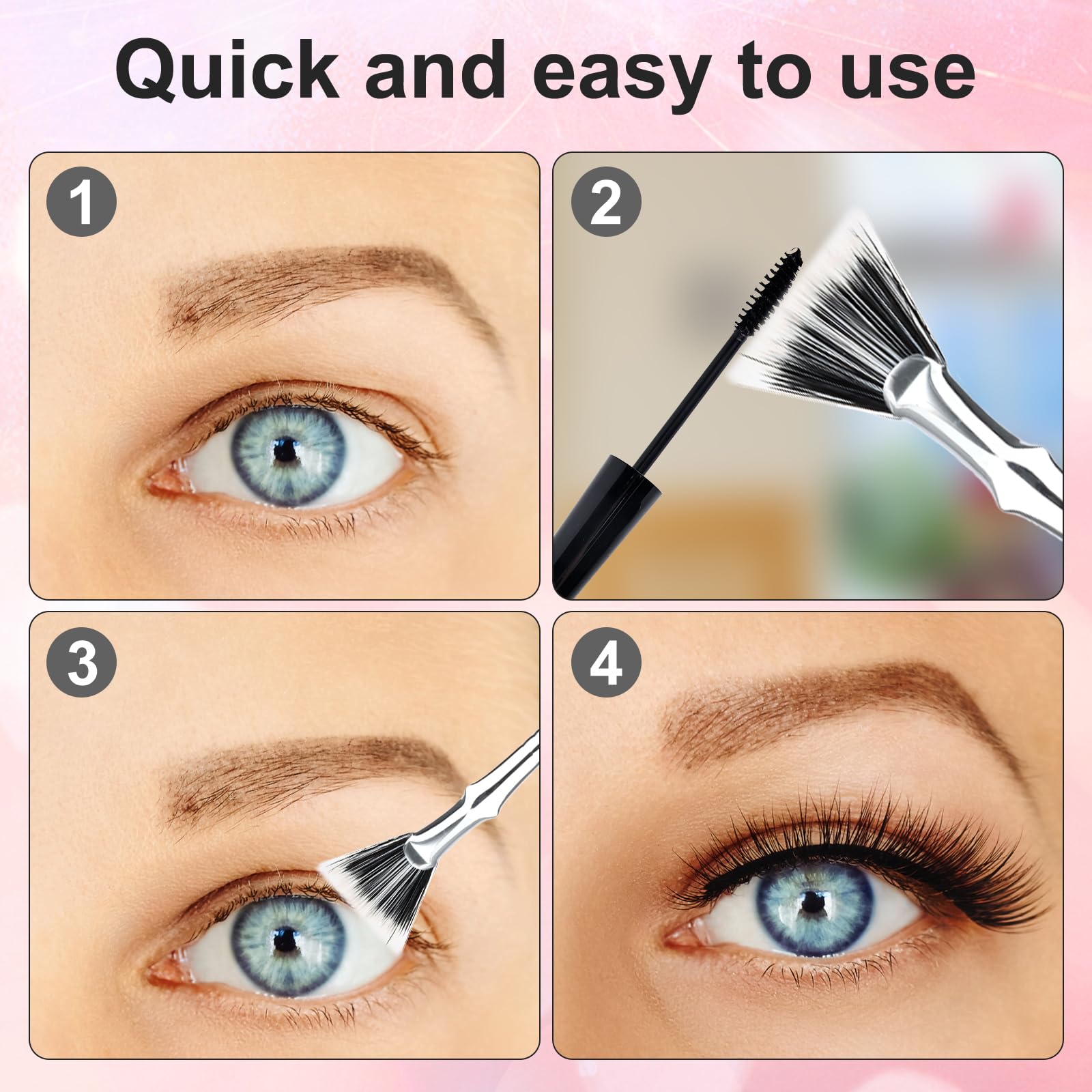 3pcs Mascara Fan Brush, Folding Angle Scalloped Lash Brush Eyelash Eyebrow Brush Fan Shaped Eyelash Brush Lash Wand Brushes Eyel