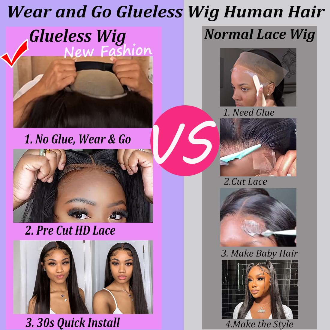 24 Inch Glueless Wigs Human Hair Pre Plucked Pre Cut 180% Density Wear And Go Glueless Wig 13X4 Hd Straight Lace Front Wigs Huma