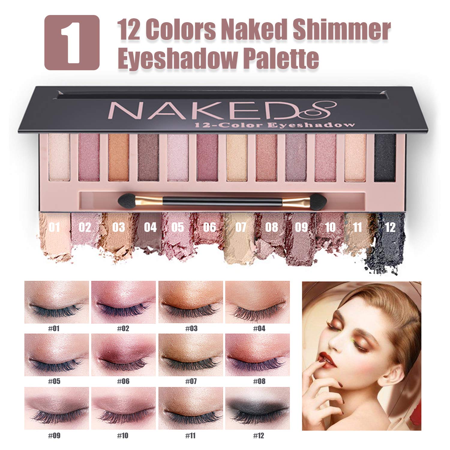 All In One Makeup Kit, Includes 12 Colors Naked Eyeshadow Palette, 5Pcs Makeup Brushes, Waterproof Eyeliner Pencils, Eyebrow Pow