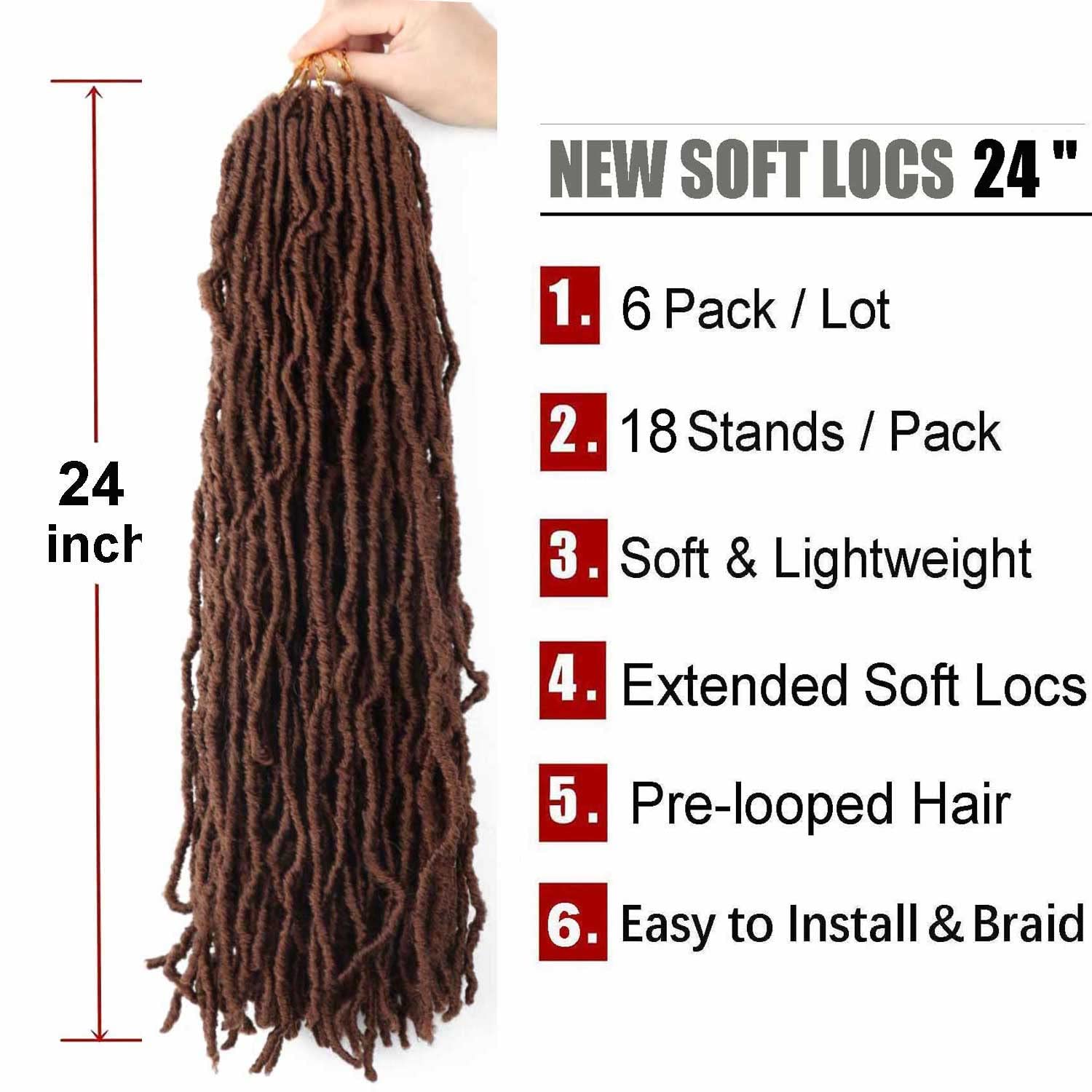 6 Packs New Soft Locs Crochet Hair Pre Looped 24 Inch Faux Locs Crochet Braids Goddess Locs Dreadlocs Synthetic Hair For Black W