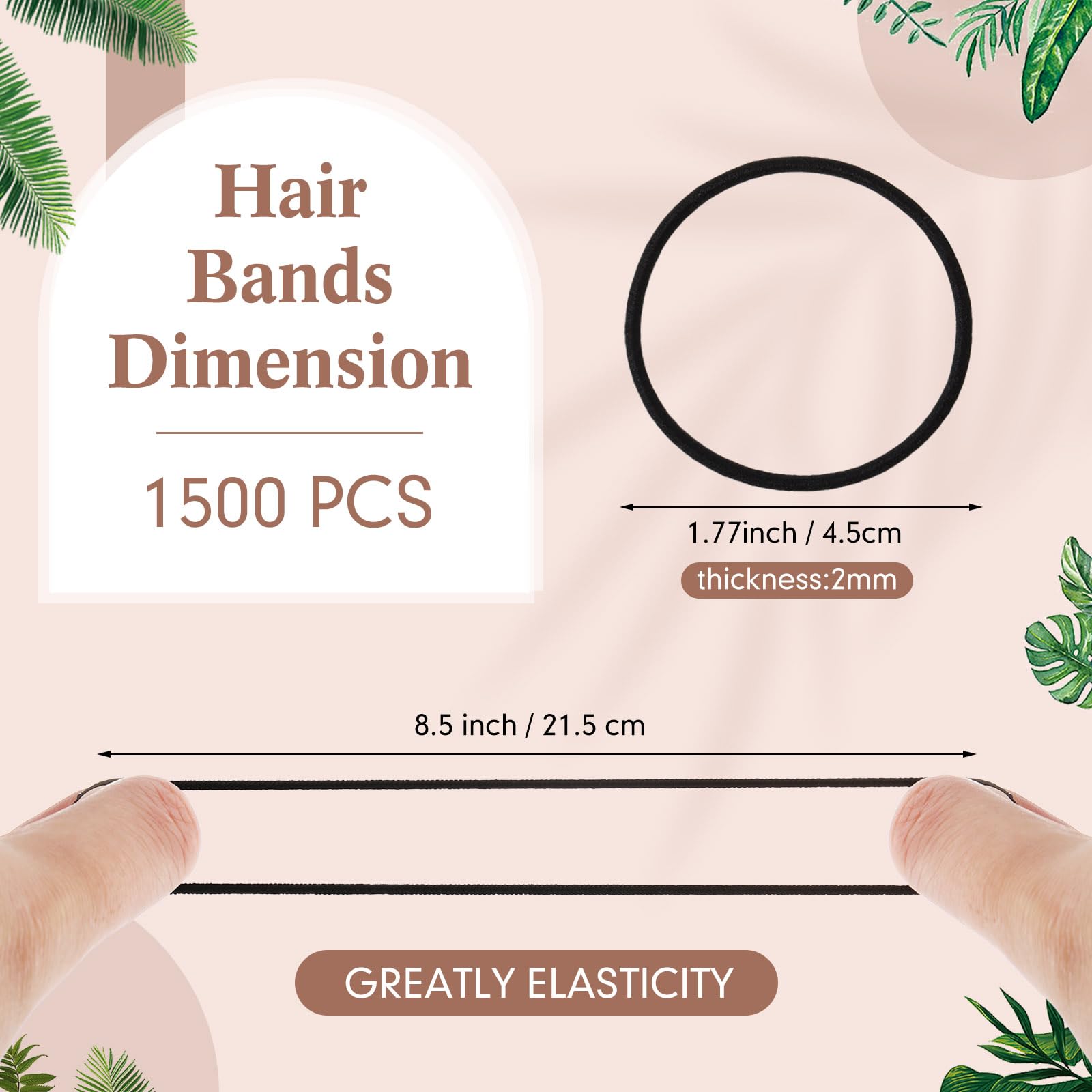 Crowye 1500 Pcs Thin Hair Elastics Bulk Black Hair Ties 1.77 Inch Small Hair Bands 2 mm Curly Hair Ponytail Holders Elastic Band