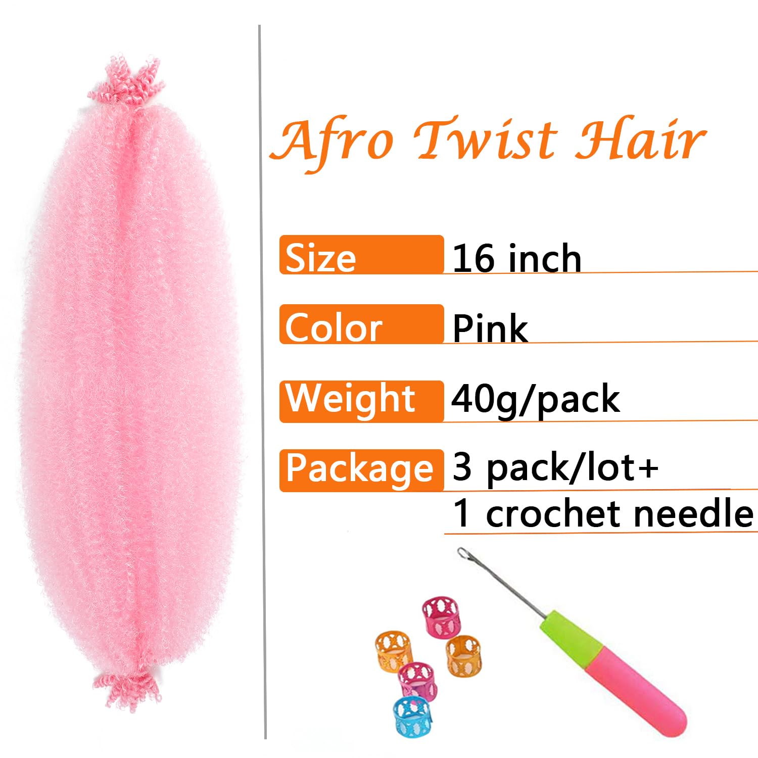 Springy Afro Twist Hair 16 Inch 3 Packs Pink Color Pre Fluffed Marley Twist Braiding Hair For Black Women (16 Inch, Pink)