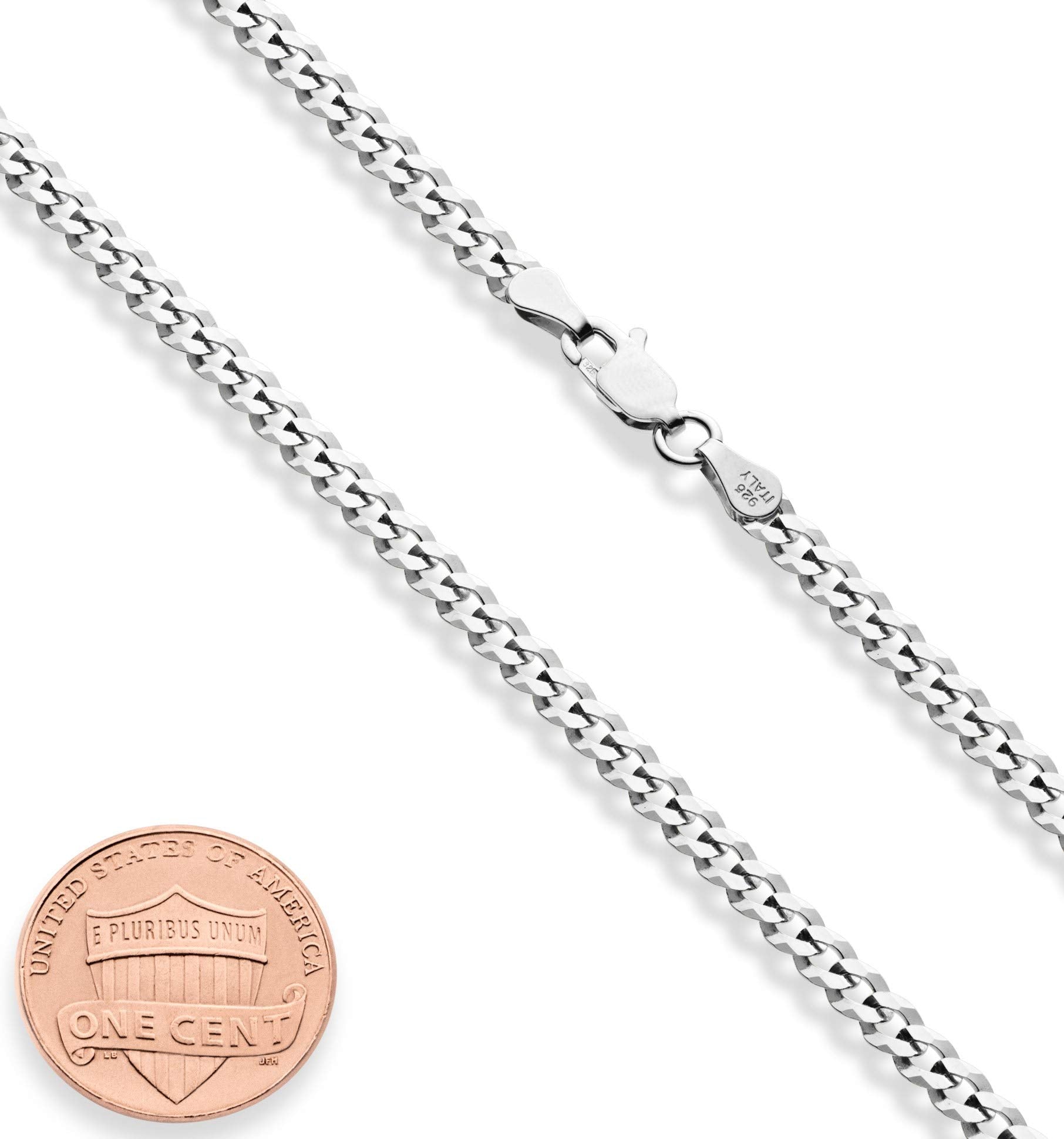 Miabella Italian Solid 925 Sterling Silver 3.5mm Diamond Cut Cuban Link Curb Chain Necklace for Women Men, Made in Italy (Length