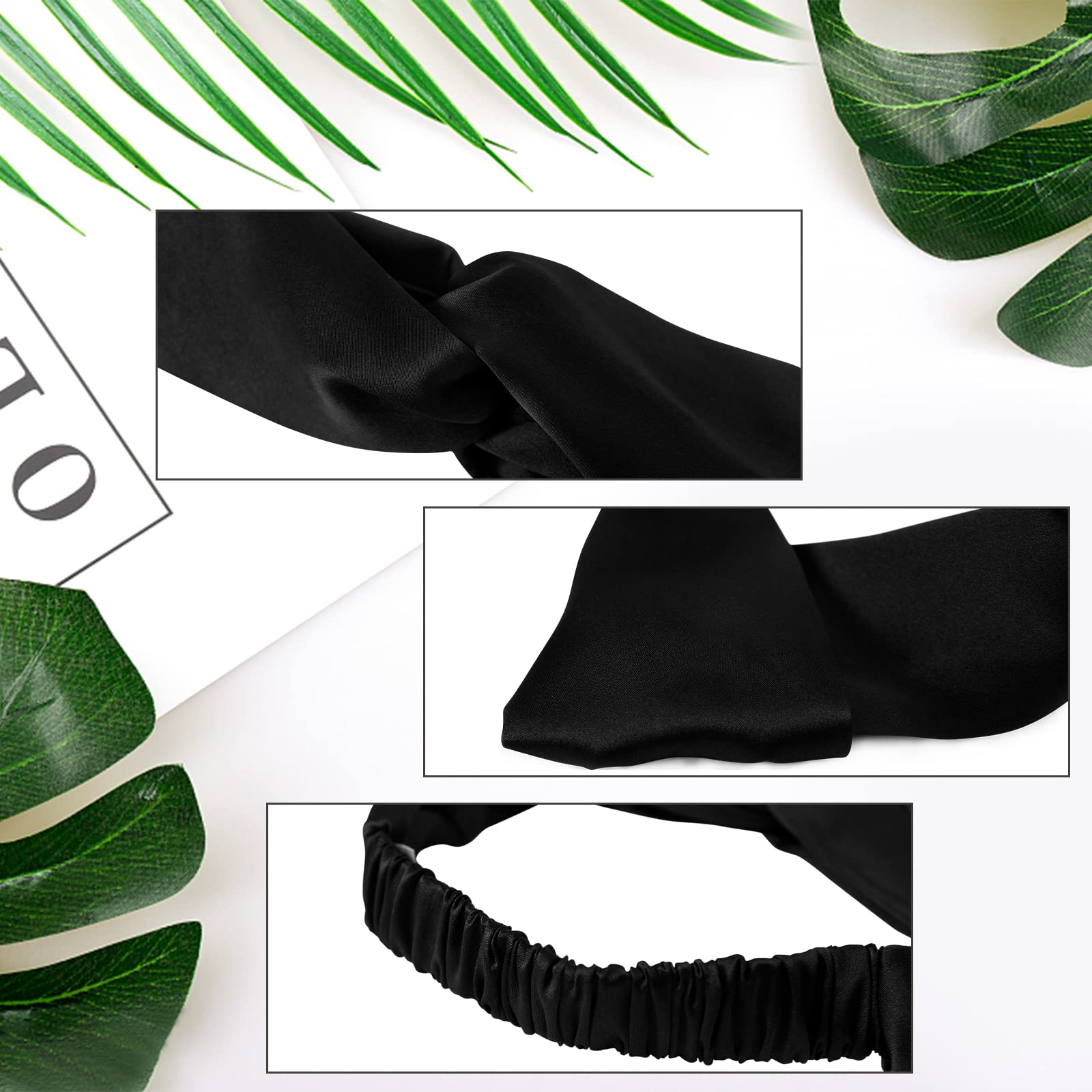SOBONNY 100% Mulberry Silk Headband Women's Criss Cross Silk Turban Elastic Twisted Head Wrap Knotted Hair Band (black)
