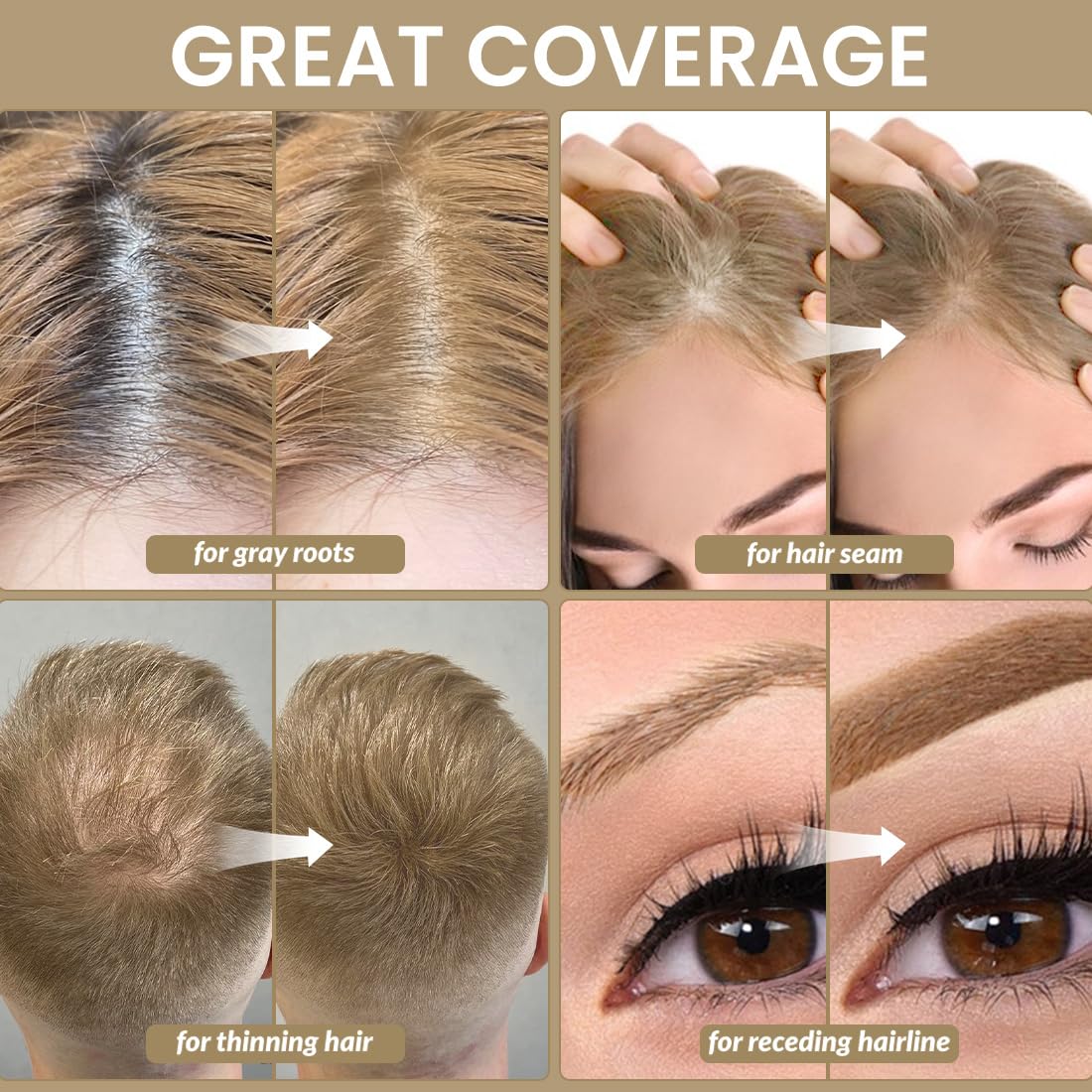 Volluck Root Touch Up Hair Powder Root Cover Up Hairline Shadow Powder Stick, Root Touch Up For Thinning Hair For Women And Men,