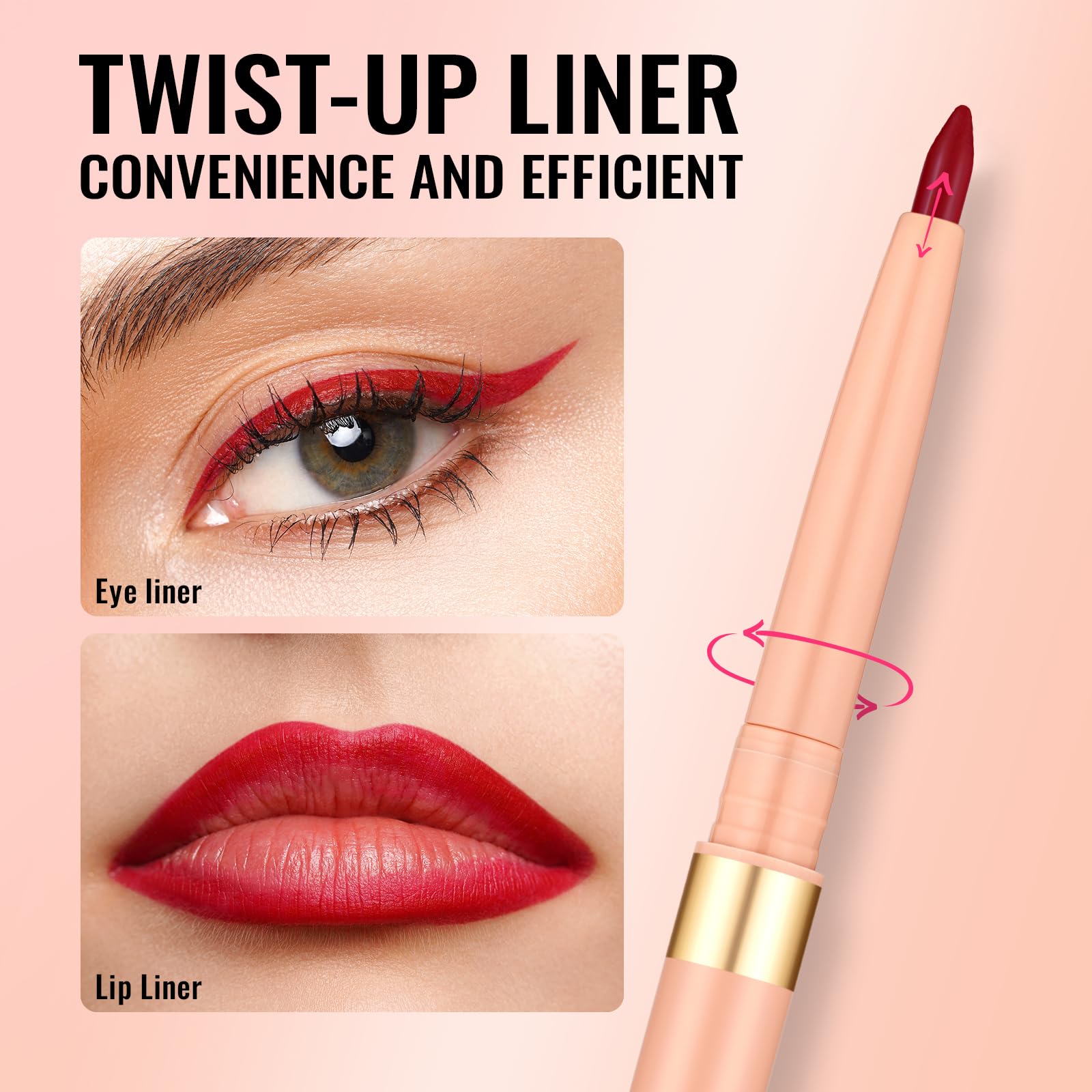 Oulac Red Retractable Lipliner Pencil 2In1 Waterproof Makeup Stick For Lip Liners And Eye Liners, Smooth And Creamy, Long Lastin