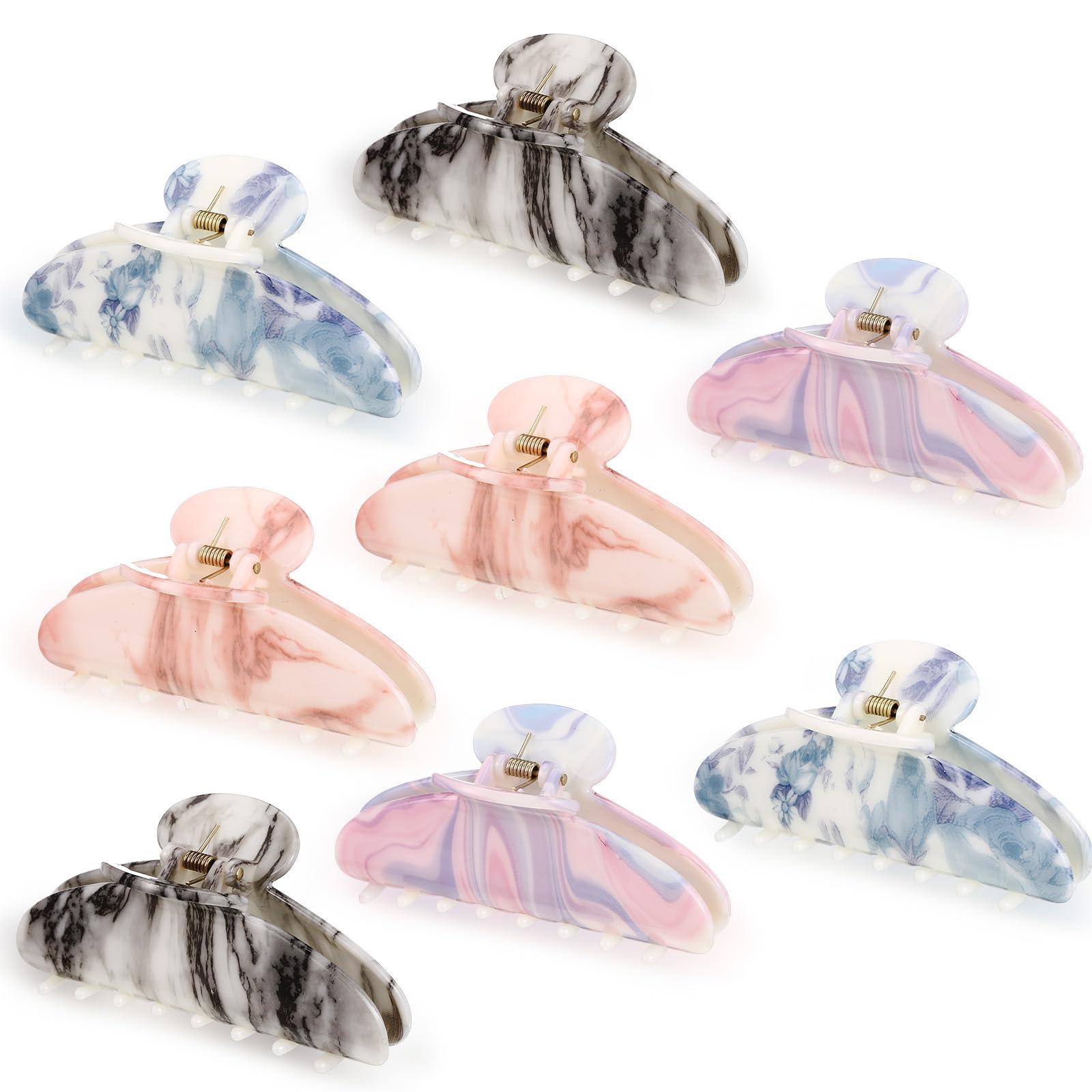 Yuxung 8 Pcs Large Acrylic Hair Claw Clips for Women Non slip Strong Hold Clamps for Thick and Thin Hair(Glossy,Ink Painting Col