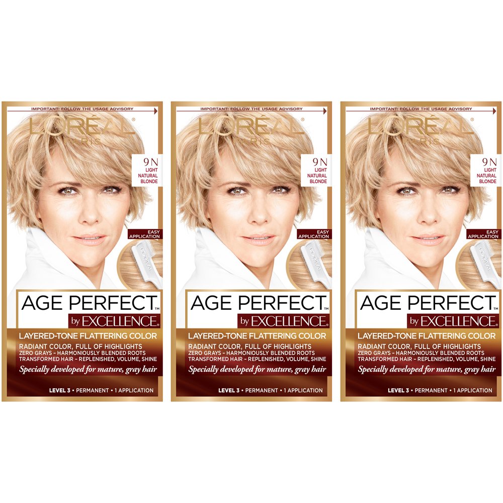 L'Or  al Paris Age Perfect Permanent Hair Color, 9N Light Natural Blonde,3 count