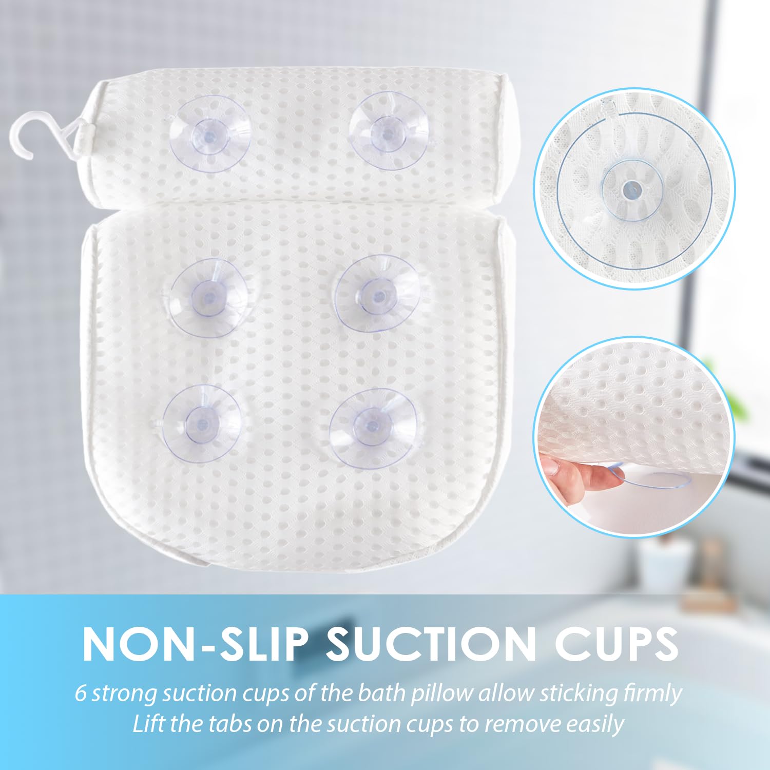 Aeroivi Bathtub Pillow Headrest Bath Pillows For Tub Neck And Back Support With Non Slip Suction Cups Spa Bath Cushion Relaxing