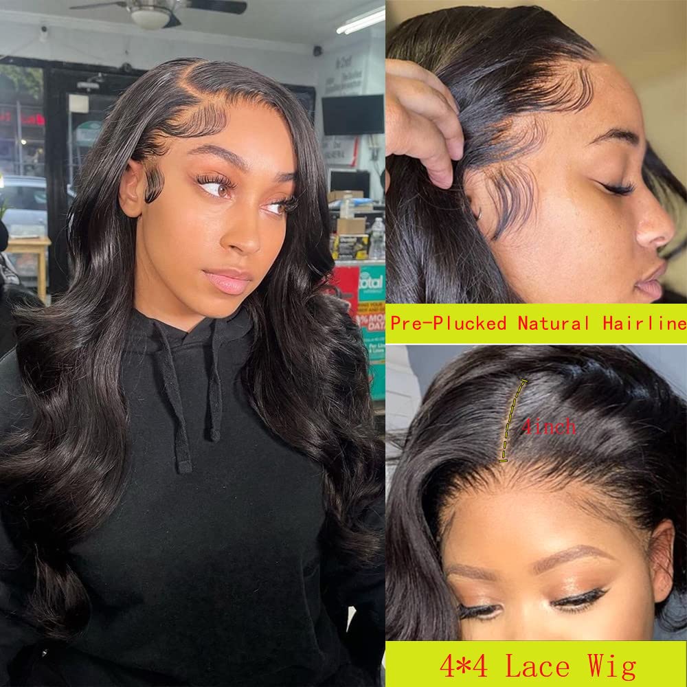 STOGEDEST Wear And Go Glueless Wig, 4x4 Closure Wigs Human Hair 18 Inch Body Wave Lace Front Wigs Human Hair, Glueless Wigs Huma