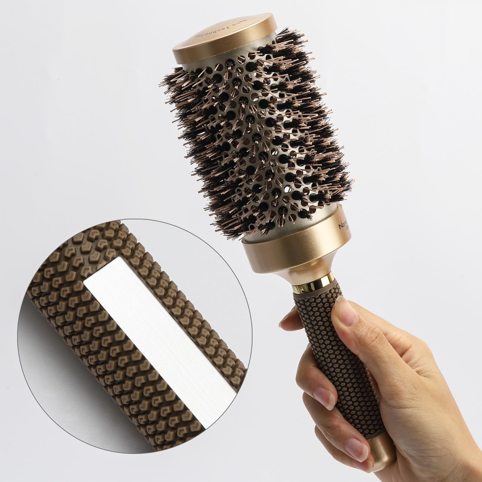 3 Pcs Boar Bristle Round Brush For Blow Drying, Nano Thermal Ceramic And Ionic Tech Hair Brush For Curling And Straightening - L