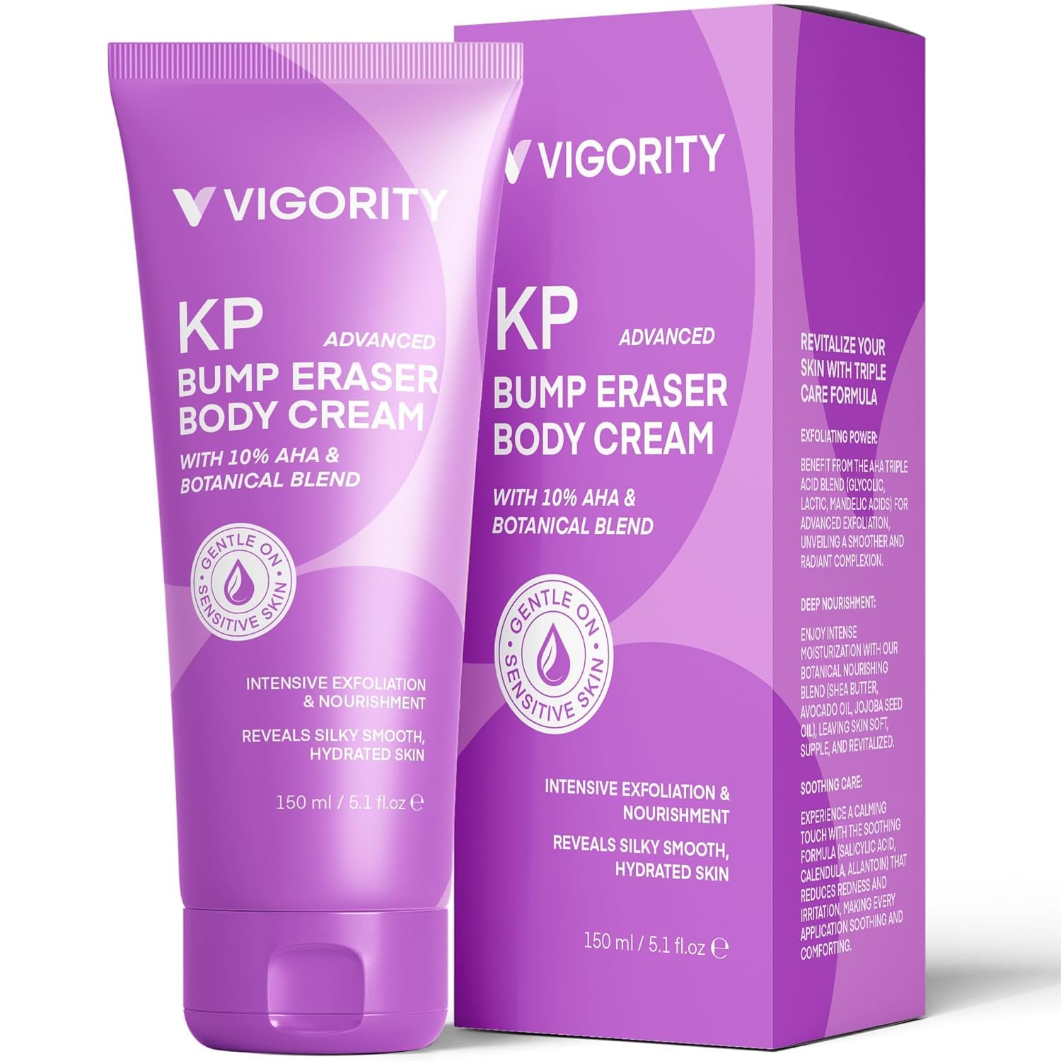 Vigority Keratosis Pilaris Treatment Cream with Lactic Acid - KP Body Bump Exfoliating Moisturizer for Rough, Bumpy, Dry & Flake