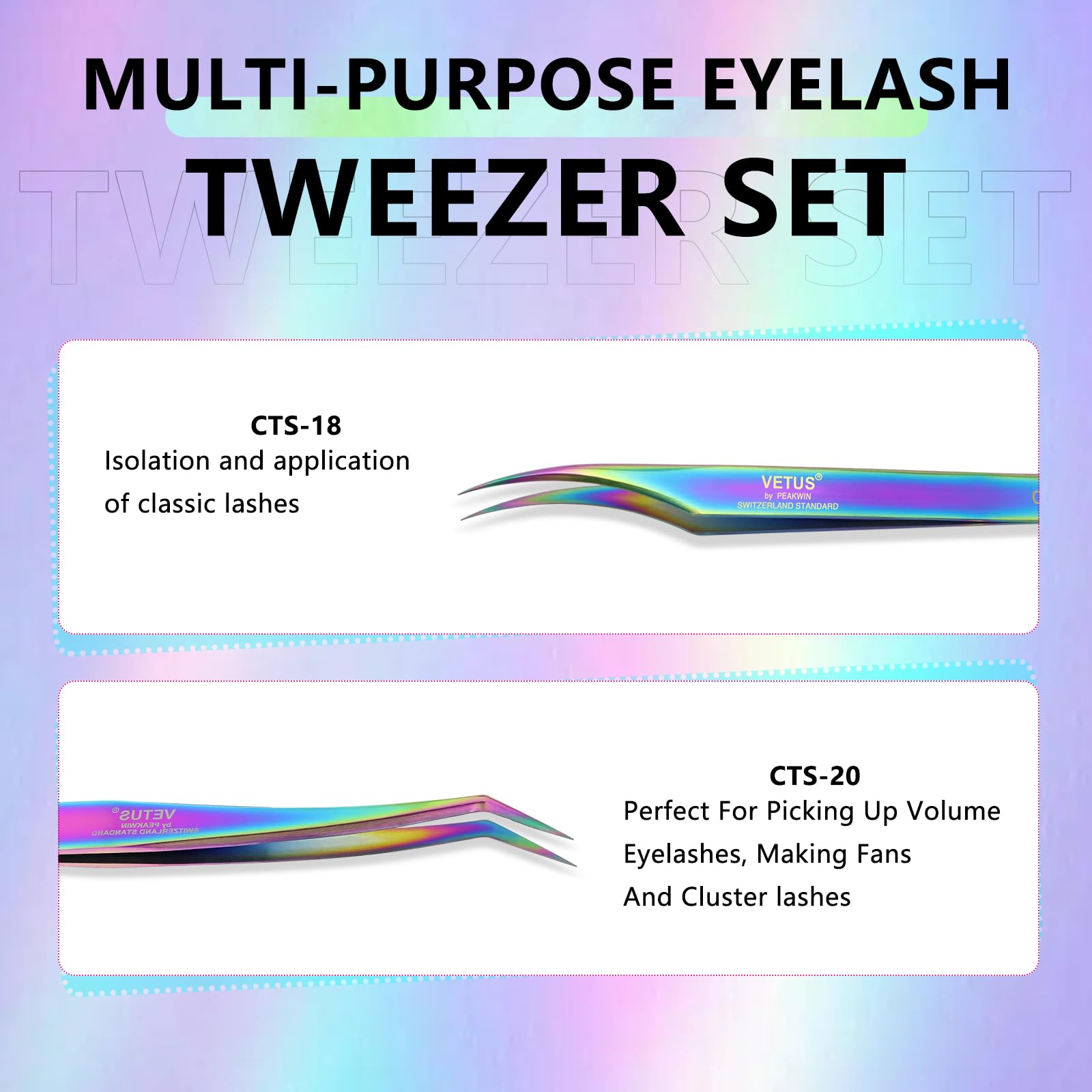Emeda 2Pcs Eyelash Tweezers, Straight And Curved Volume Tweezers Eyelash Extensions, Fiber Tip Tweezers For Lash Extensions, Sta